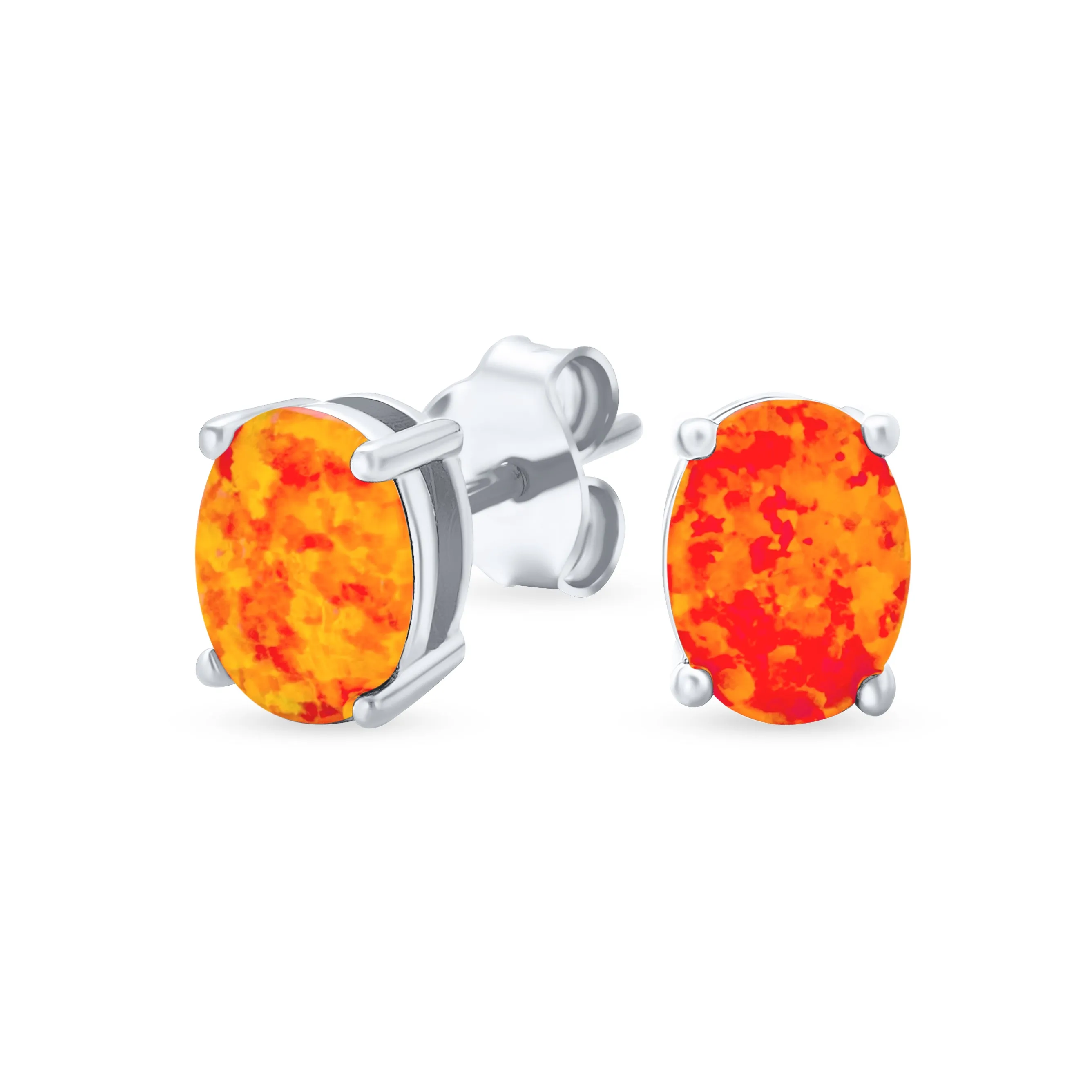 Simple Classic Opal Oval Stud Earrings 14K Gold Silver 7MM October Birthstone
