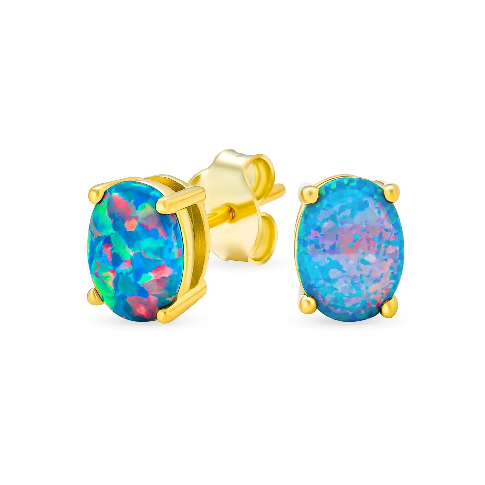 Simple Classic Opal Oval Stud Earrings 14K Gold Silver 7MM October Birthstone