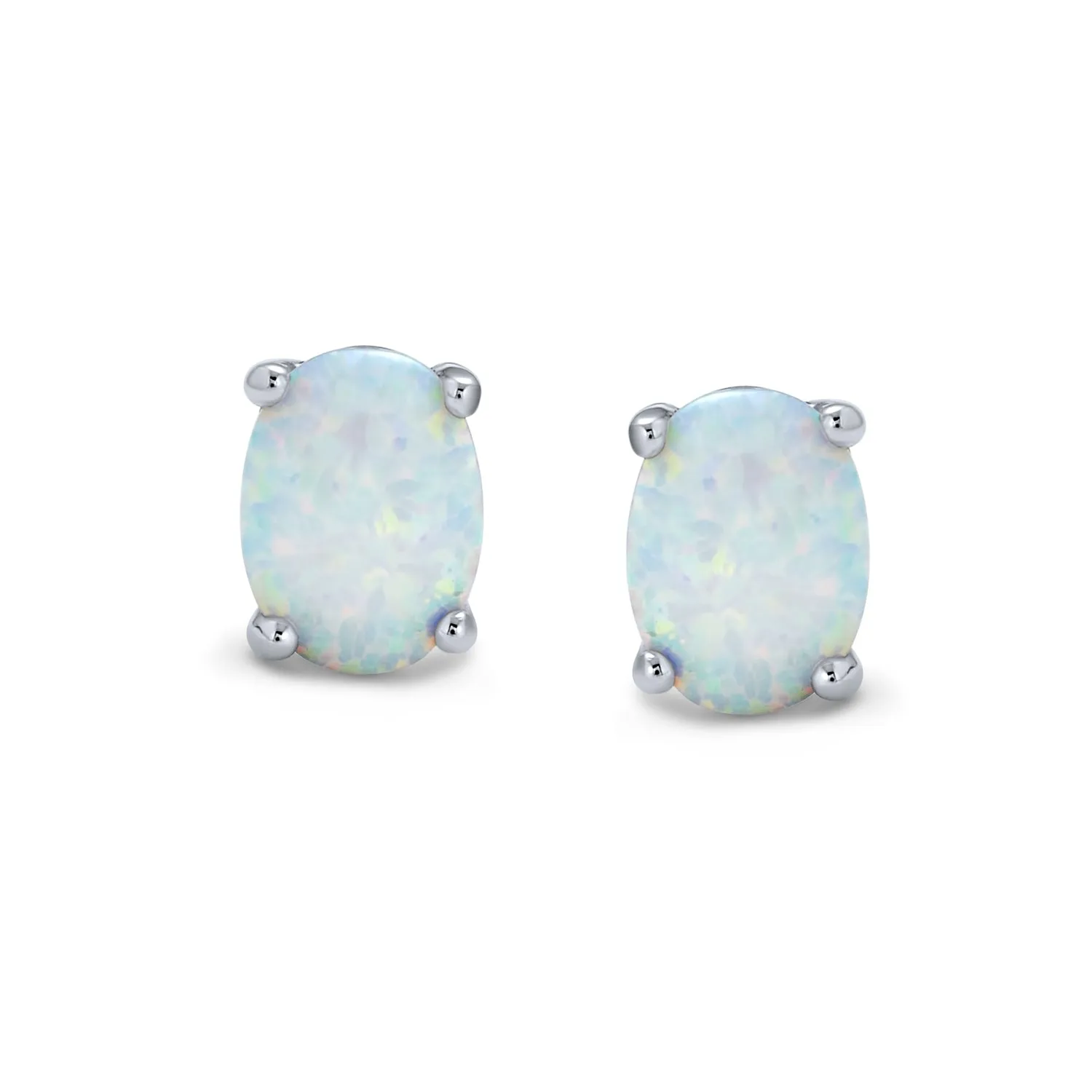 Simple Classic Opal Oval Stud Earrings 14K Gold Silver 7MM October Birthstone