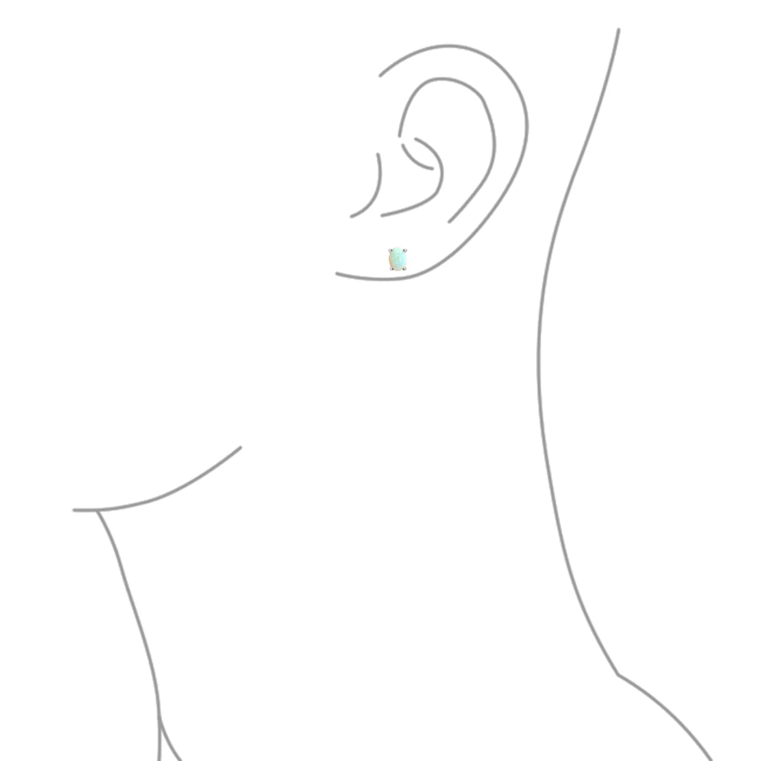 Simple Classic Opal Oval Stud Earrings 14K Gold Silver 7MM October Birthstone