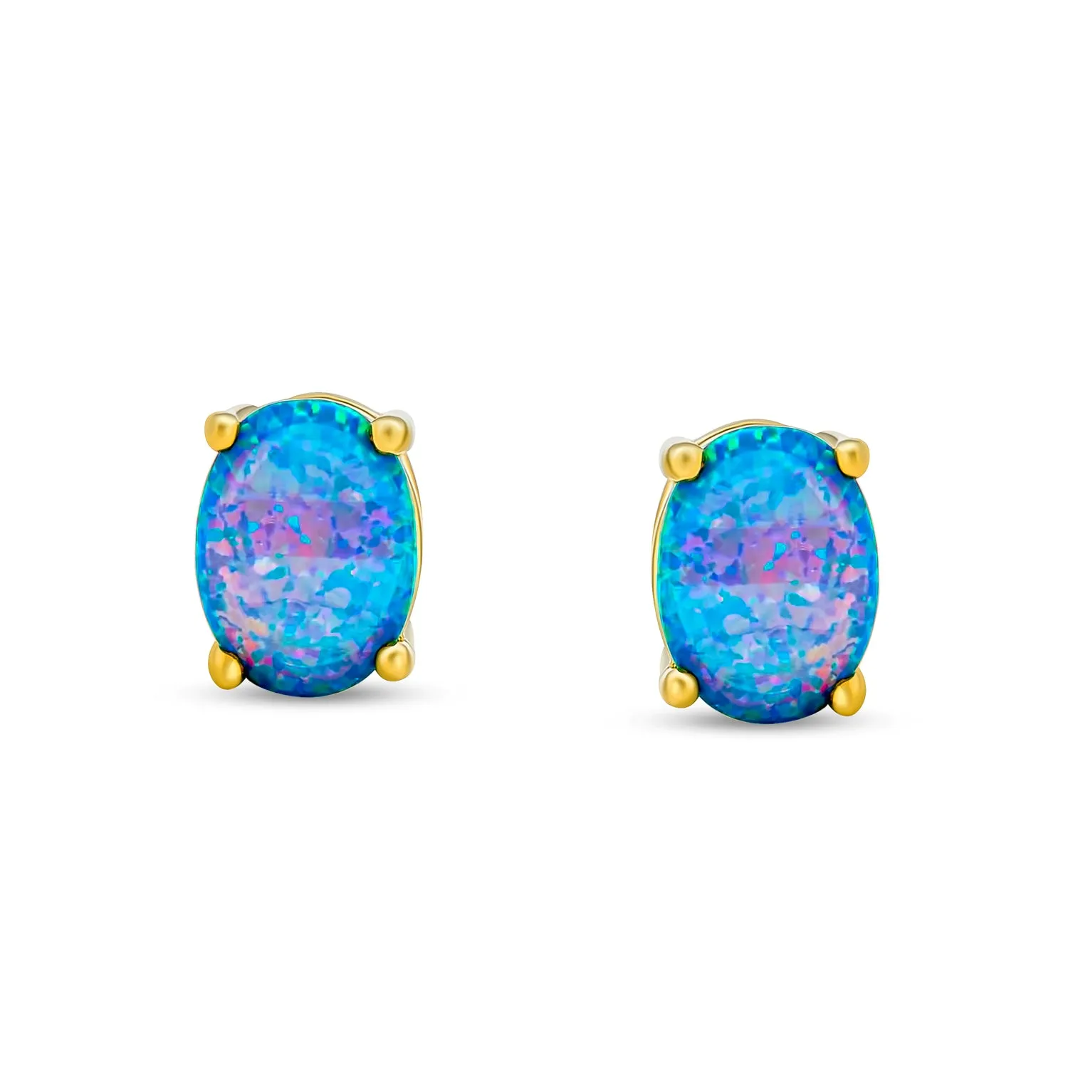 Simple Classic Opal Oval Stud Earrings 14K Gold Silver 7MM October Birthstone