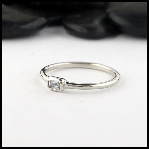 Simple Emerald Cut Diamond Ring in White Gold