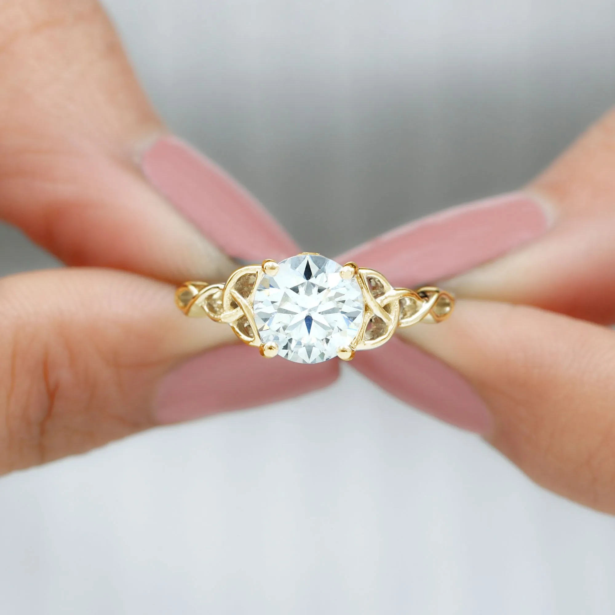 Simple Solitaire Moissanite Celtic Knot Engagement Ring