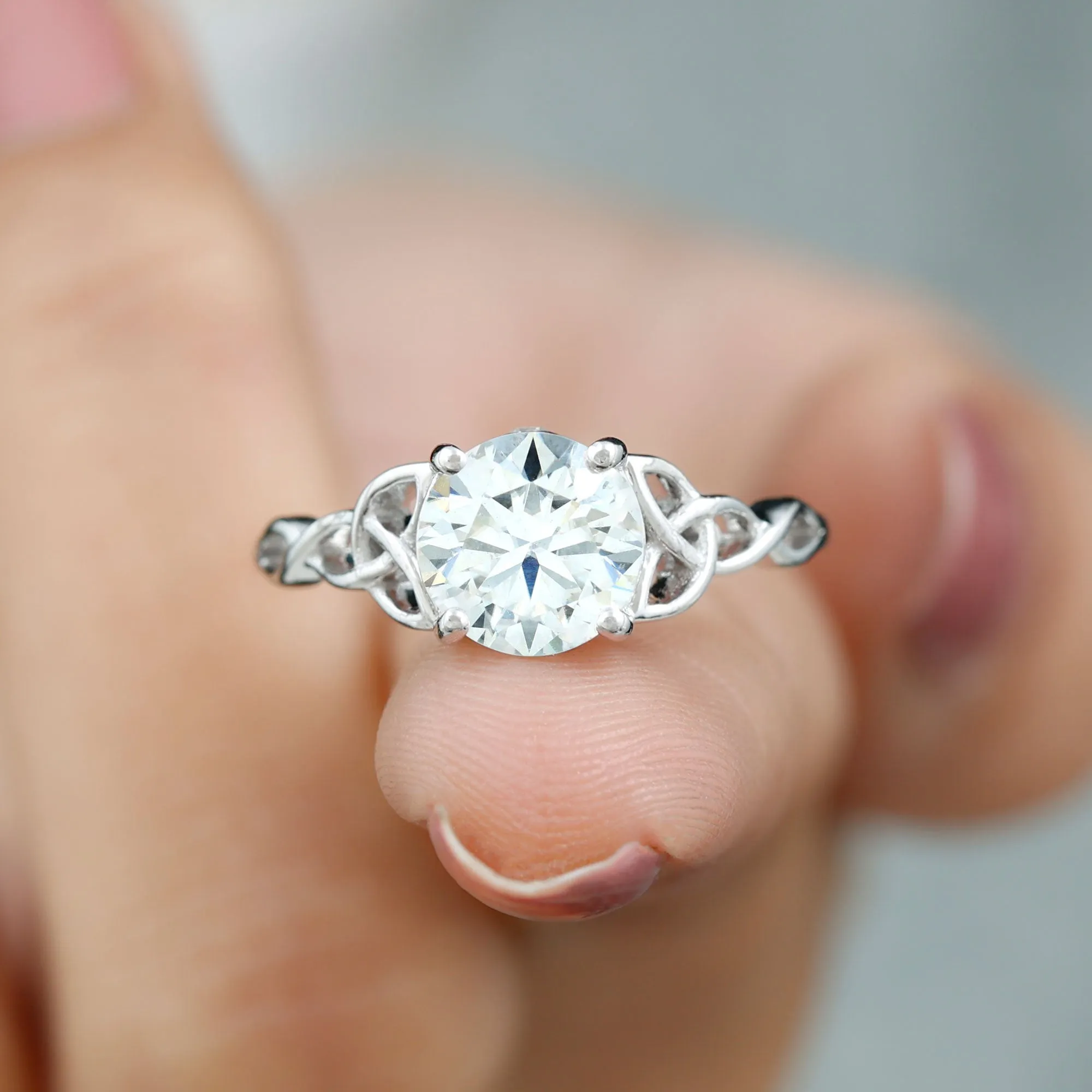 Simple Solitaire Moissanite Celtic Knot Engagement Ring