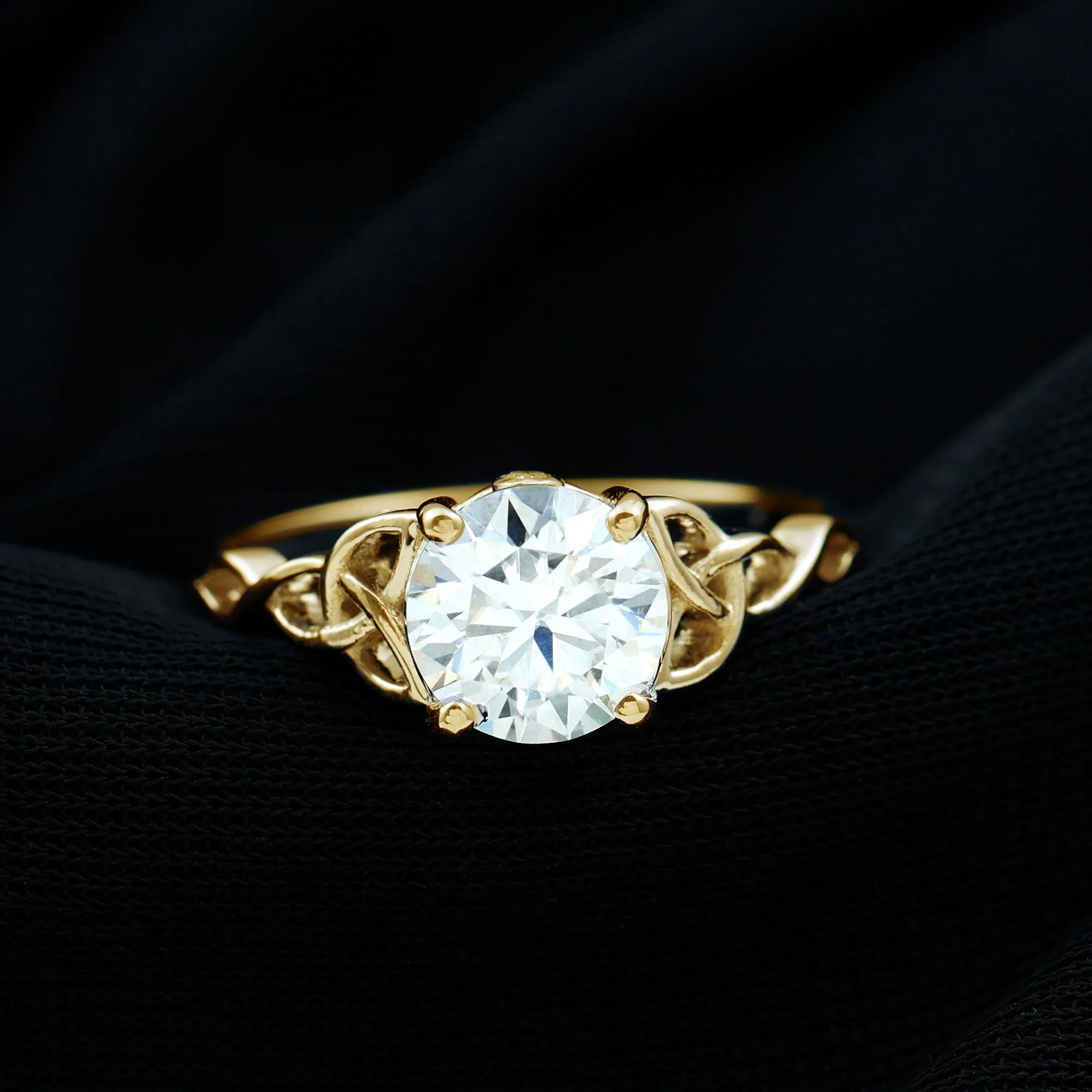 Simple Solitaire Moissanite Celtic Knot Engagement Ring