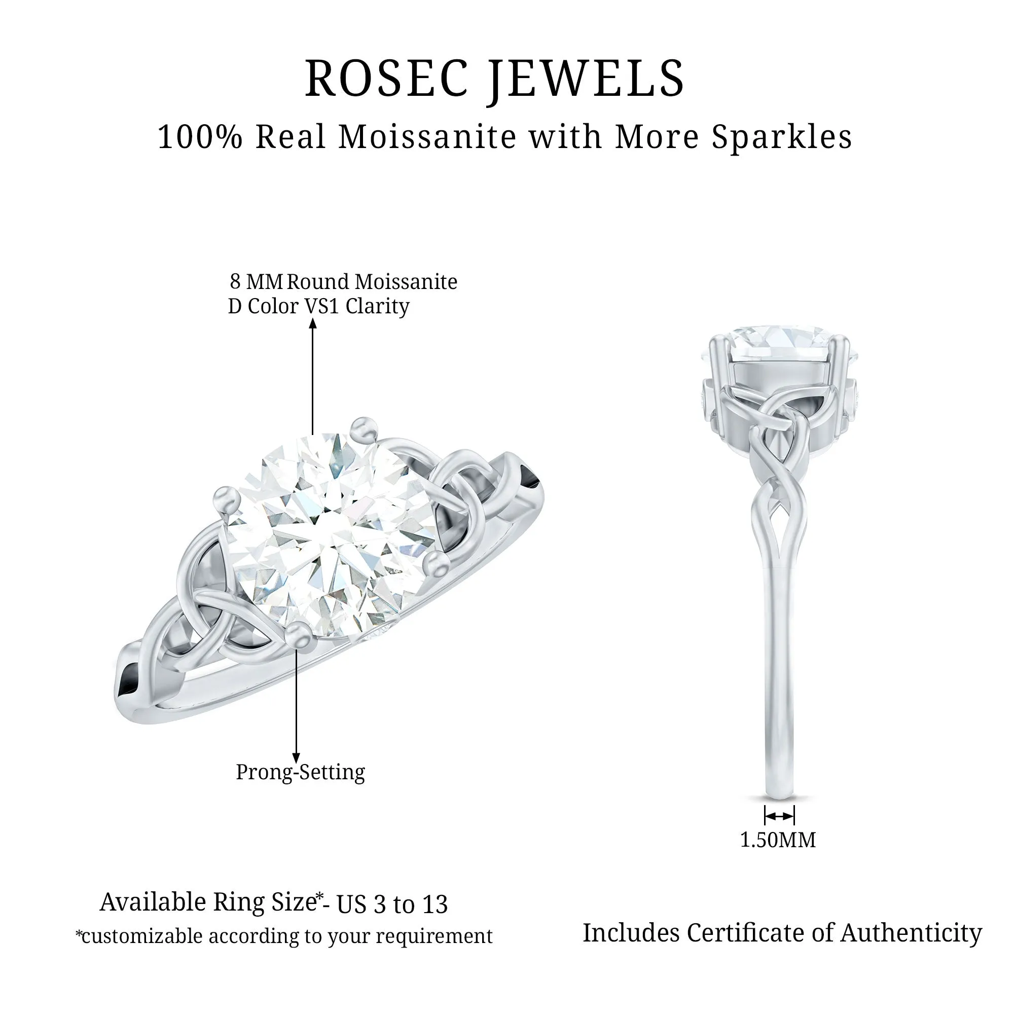 Simple Solitaire Moissanite Celtic Knot Engagement Ring