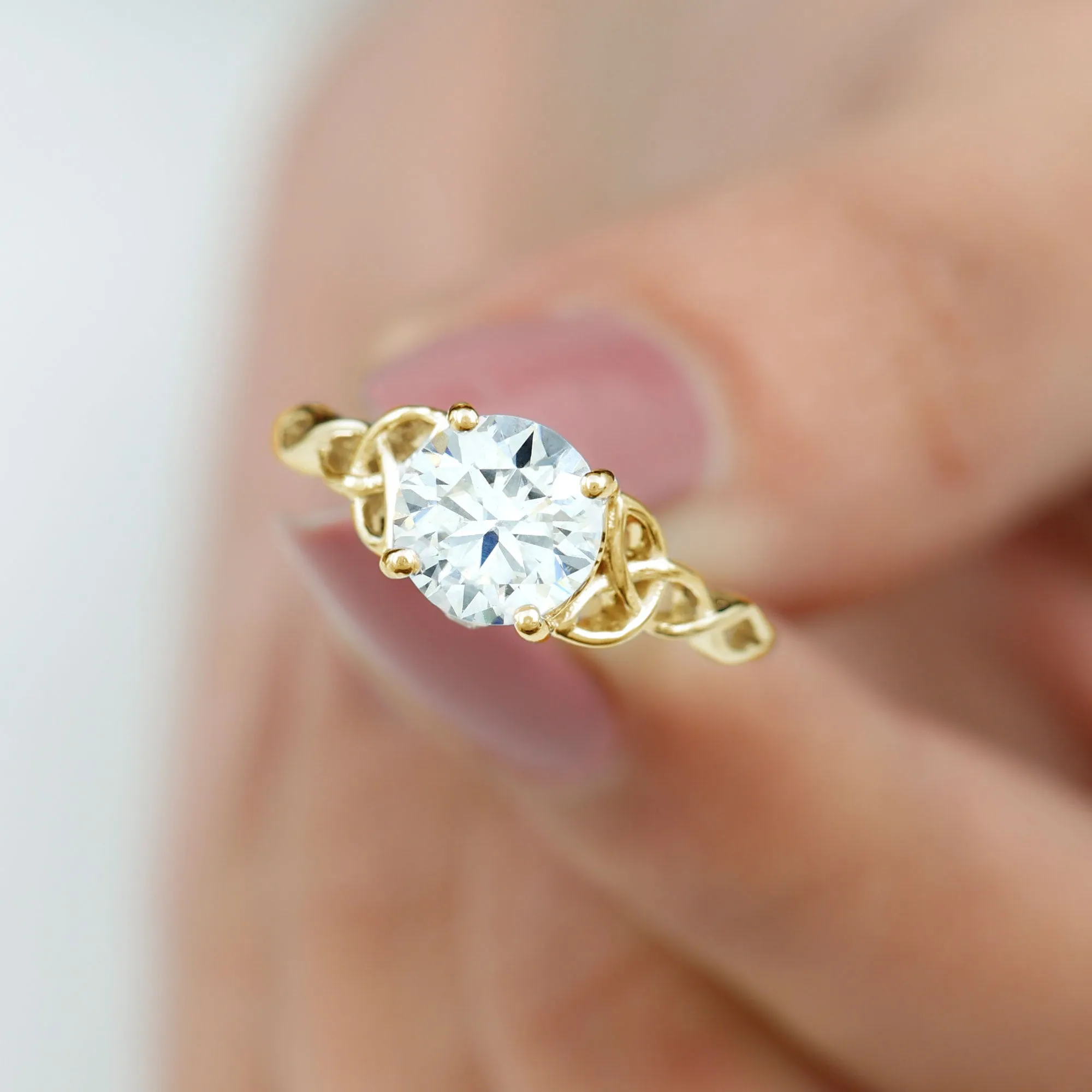 Simple Solitaire Moissanite Celtic Knot Engagement Ring