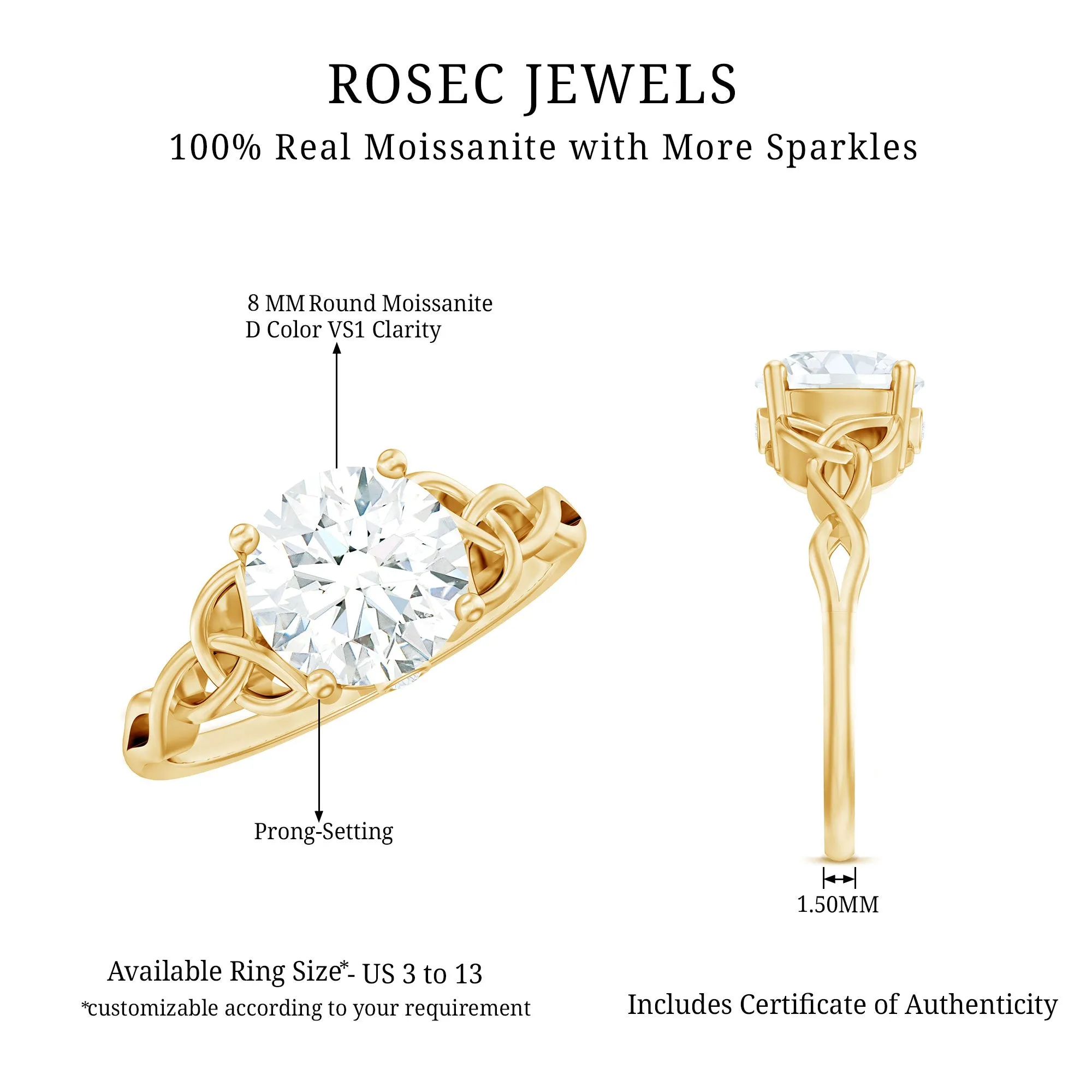 Simple Solitaire Moissanite Celtic Knot Engagement Ring