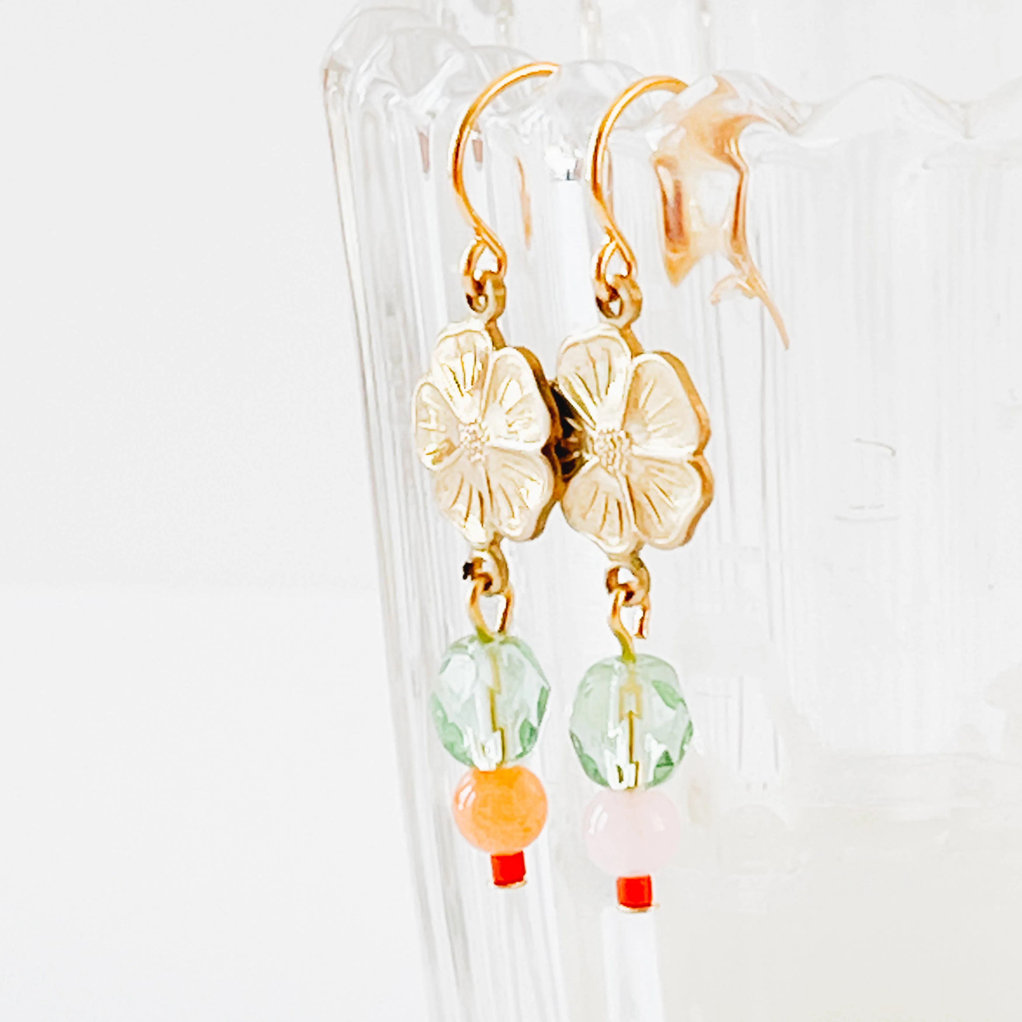 Small Flower And Bead Earrings