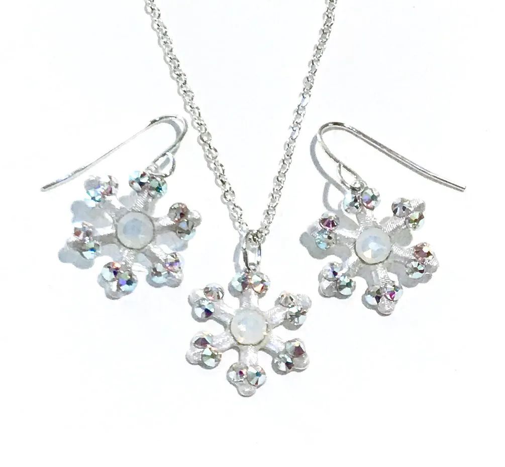 Snowflake Earrings and Necklace Set - Christmas Jewelry