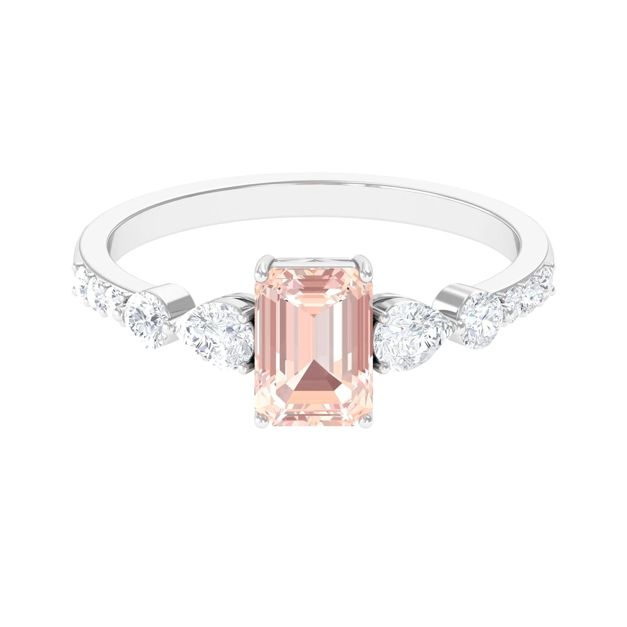 Solitaire Morganite Engagement Ring with Diamond Side Stones