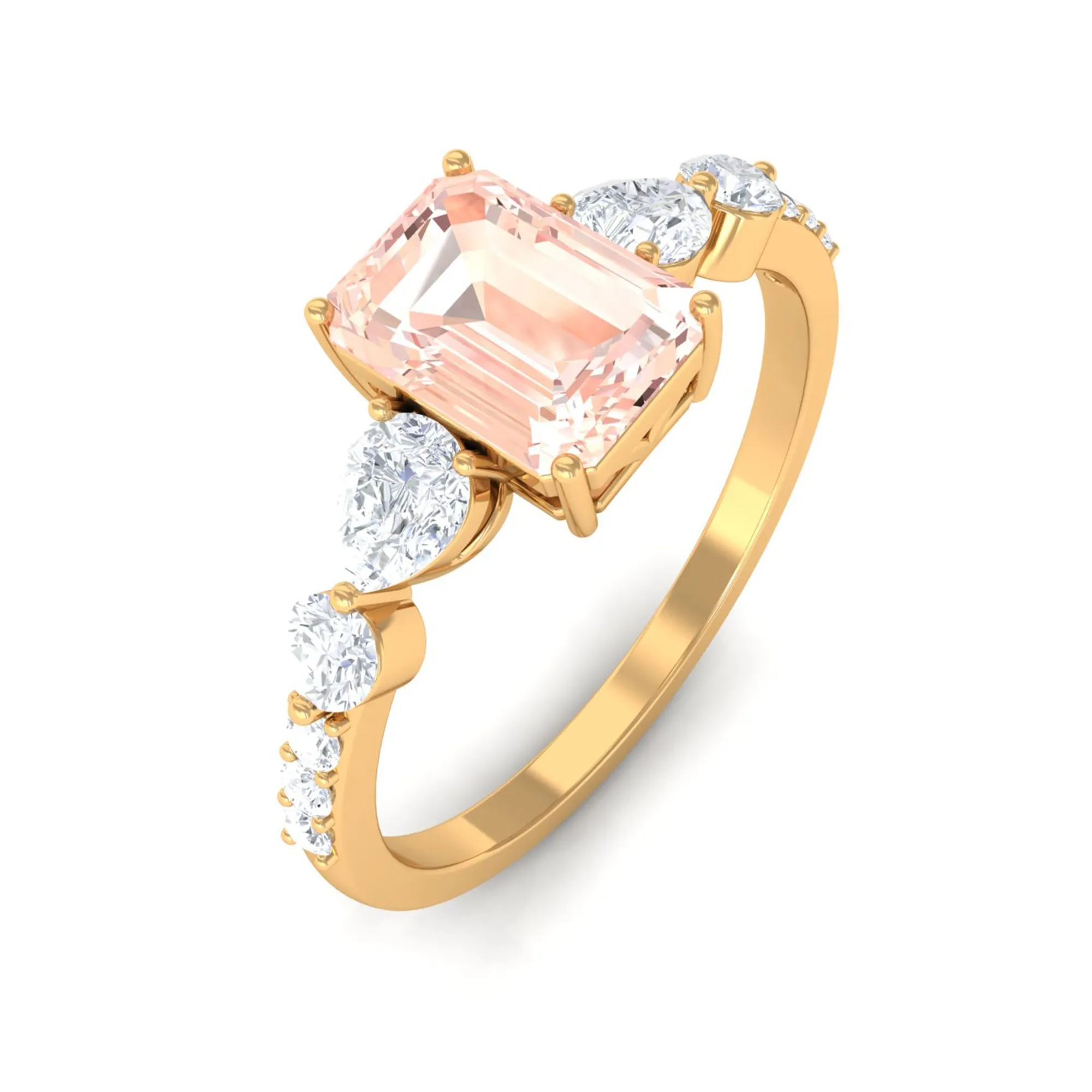 Solitaire Morganite Engagement Ring with Diamond Side Stones