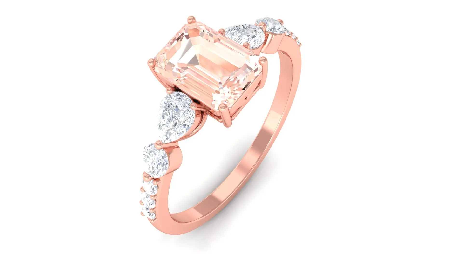 Solitaire Morganite Engagement Ring with Diamond Side Stones