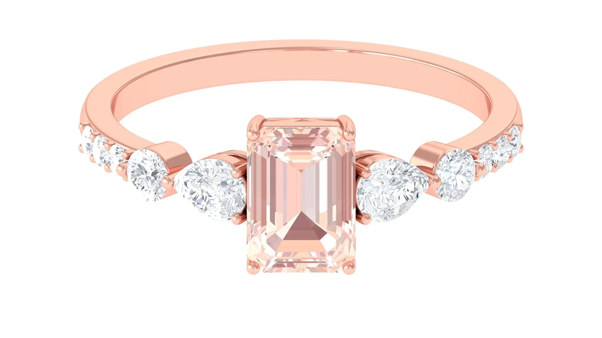 Solitaire Morganite Engagement Ring with Diamond Side Stones