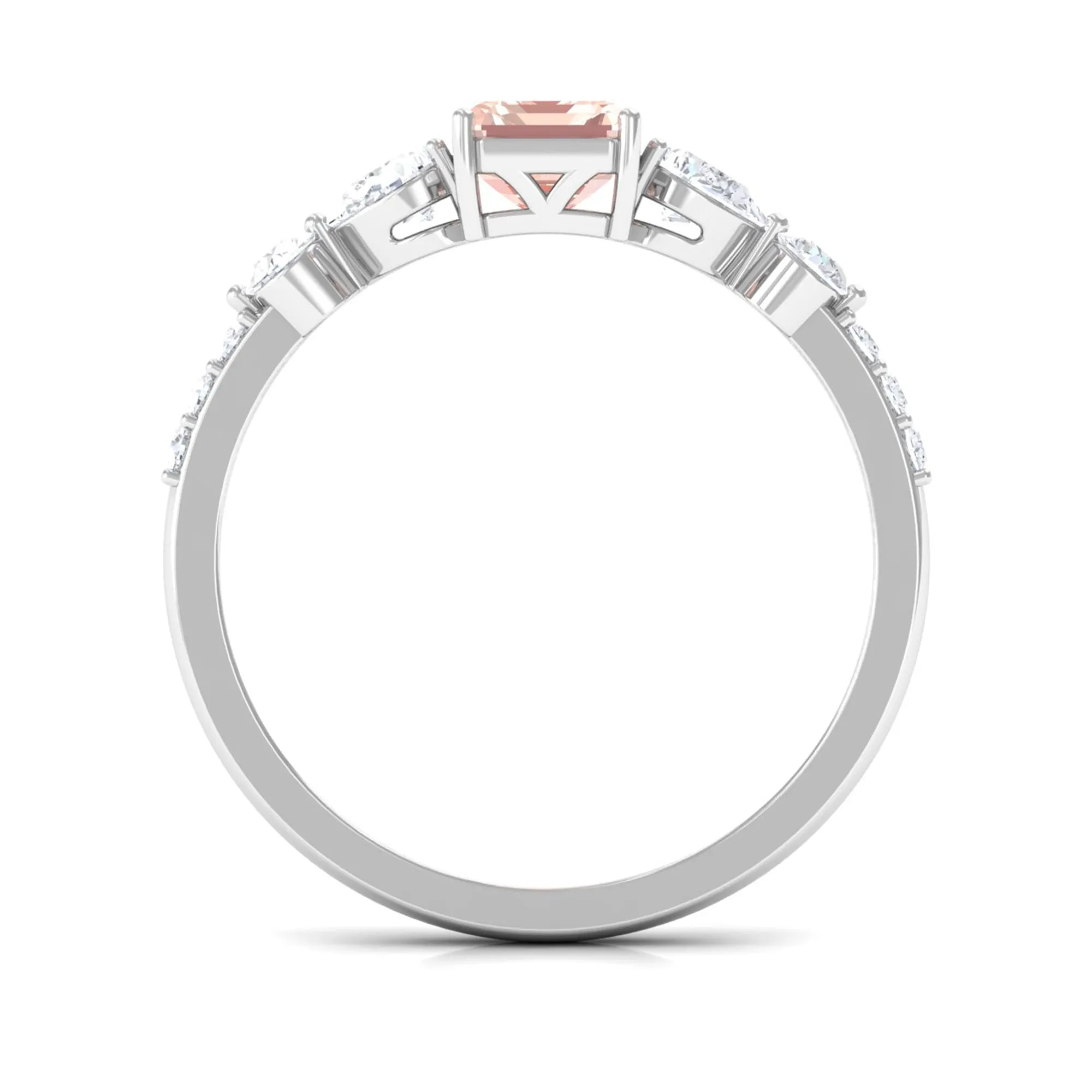 Solitaire Morganite Engagement Ring with Diamond Side Stones