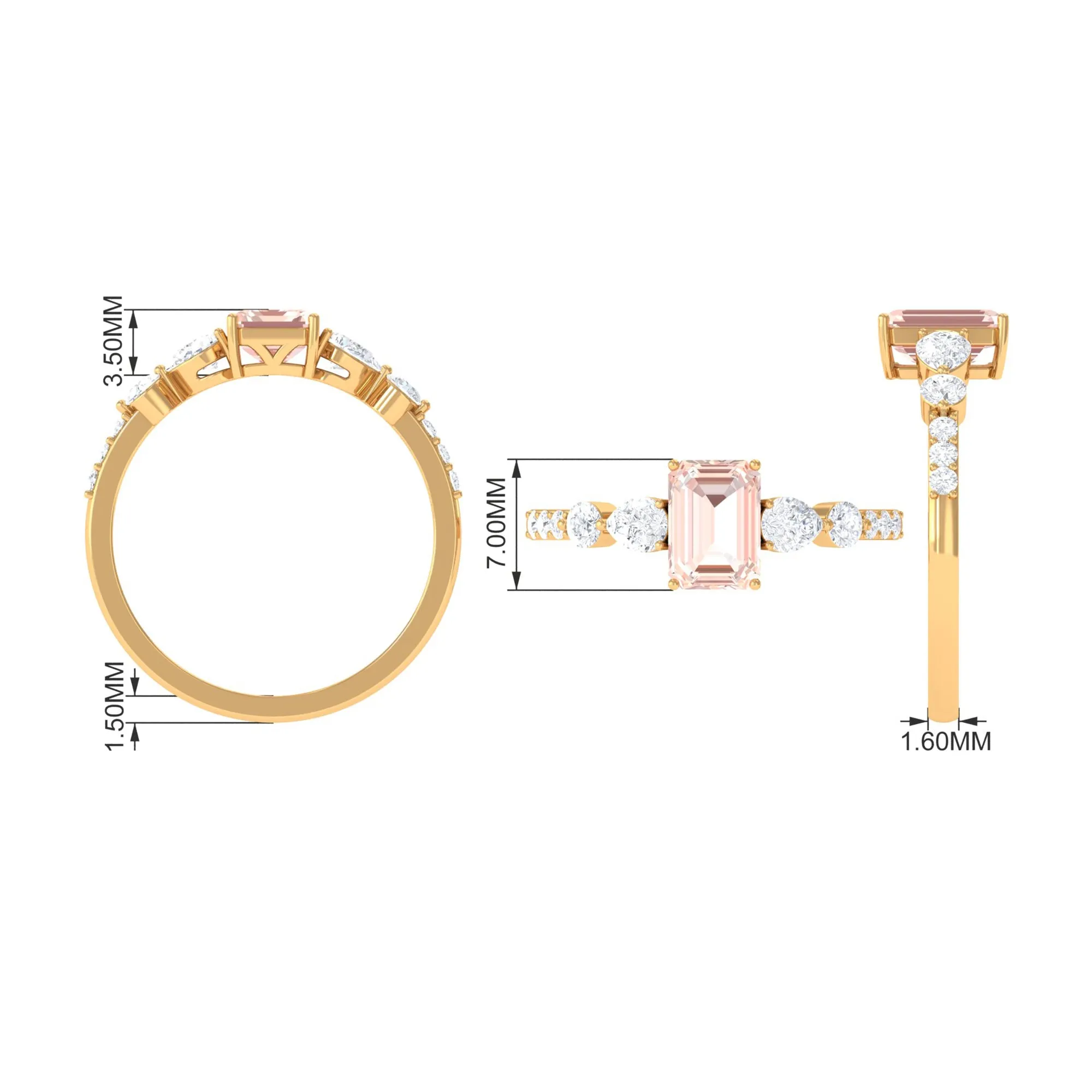 Solitaire Morganite Engagement Ring with Diamond Side Stones
