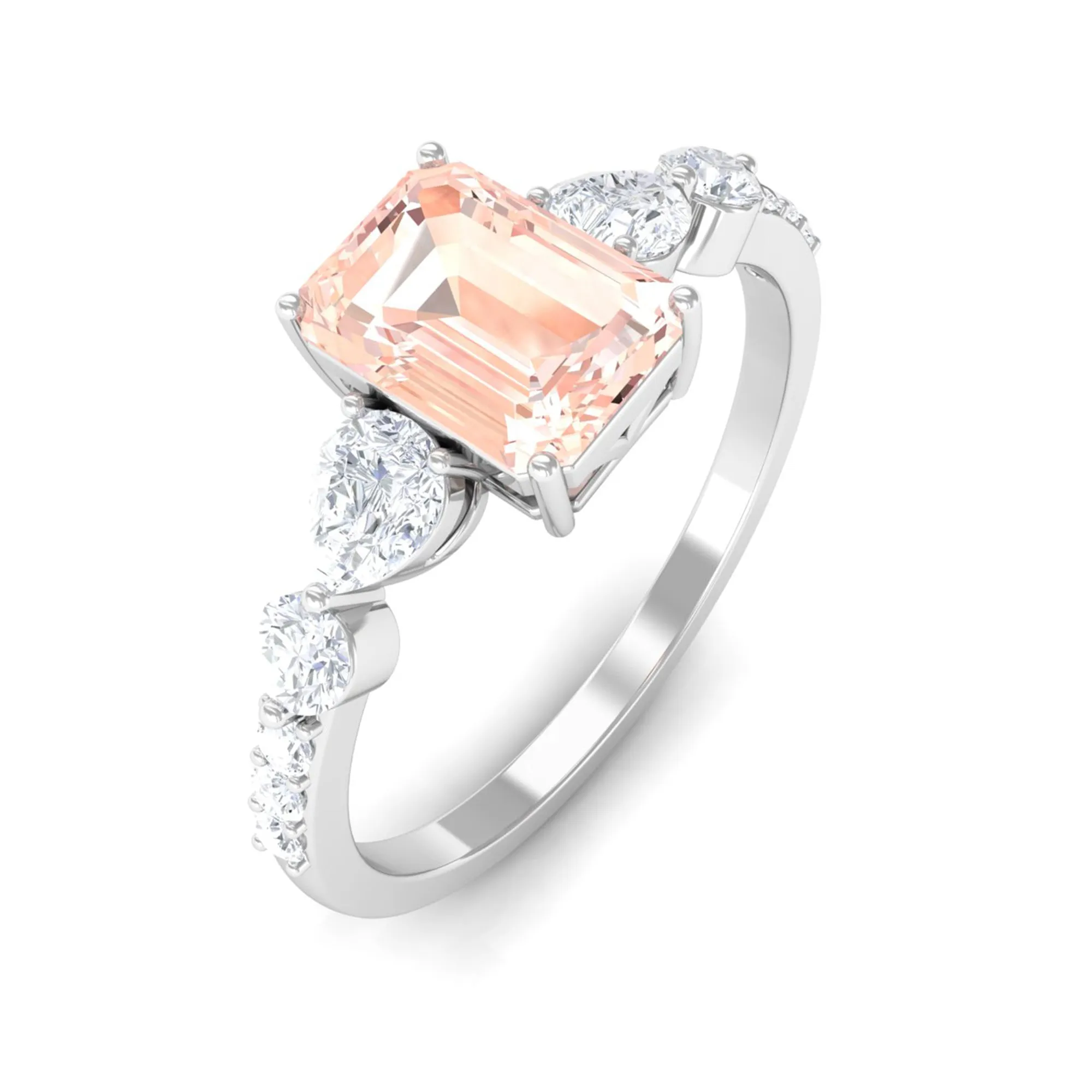 Solitaire Morganite Engagement Ring with Diamond Side Stones
