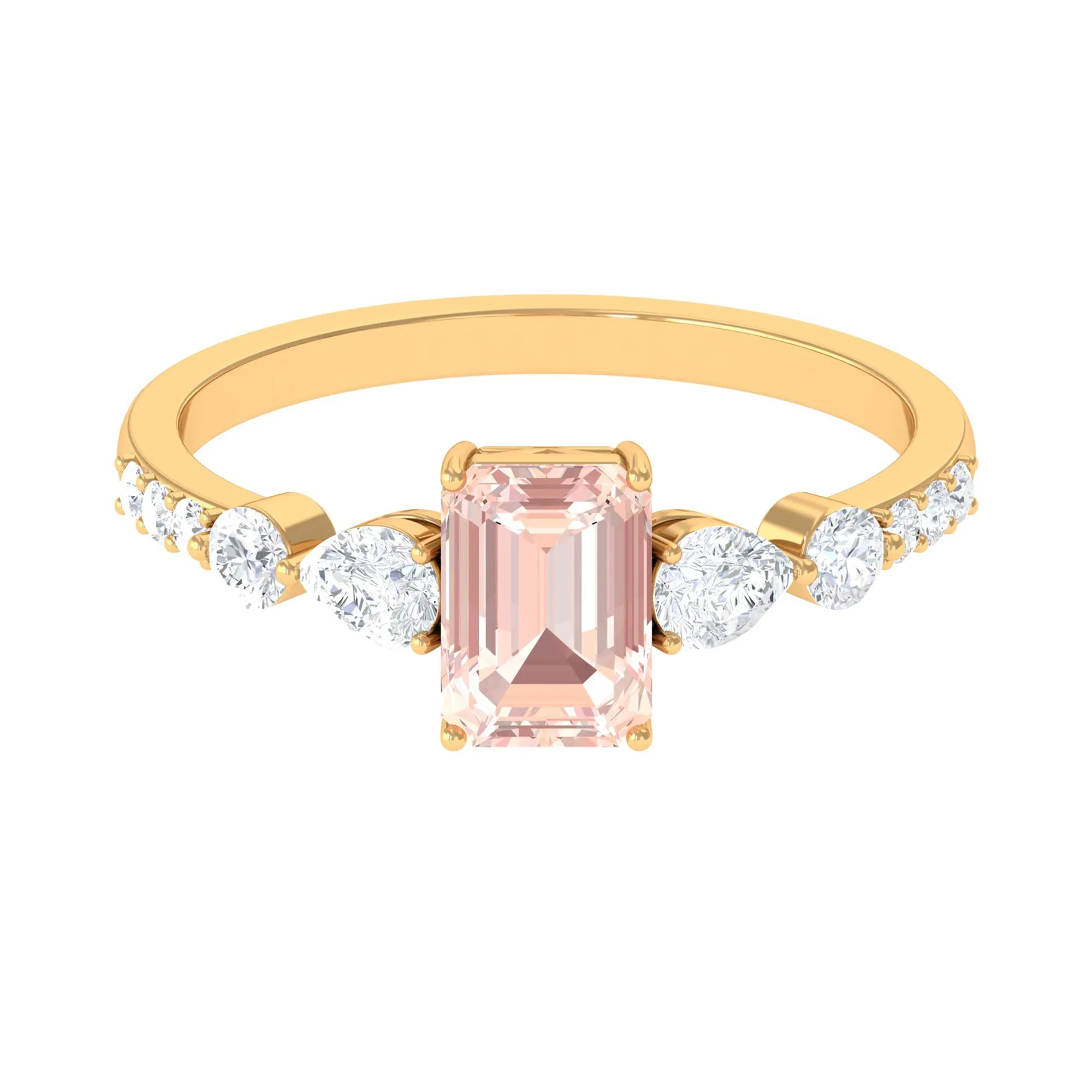 Solitaire Morganite Engagement Ring with Diamond Side Stones