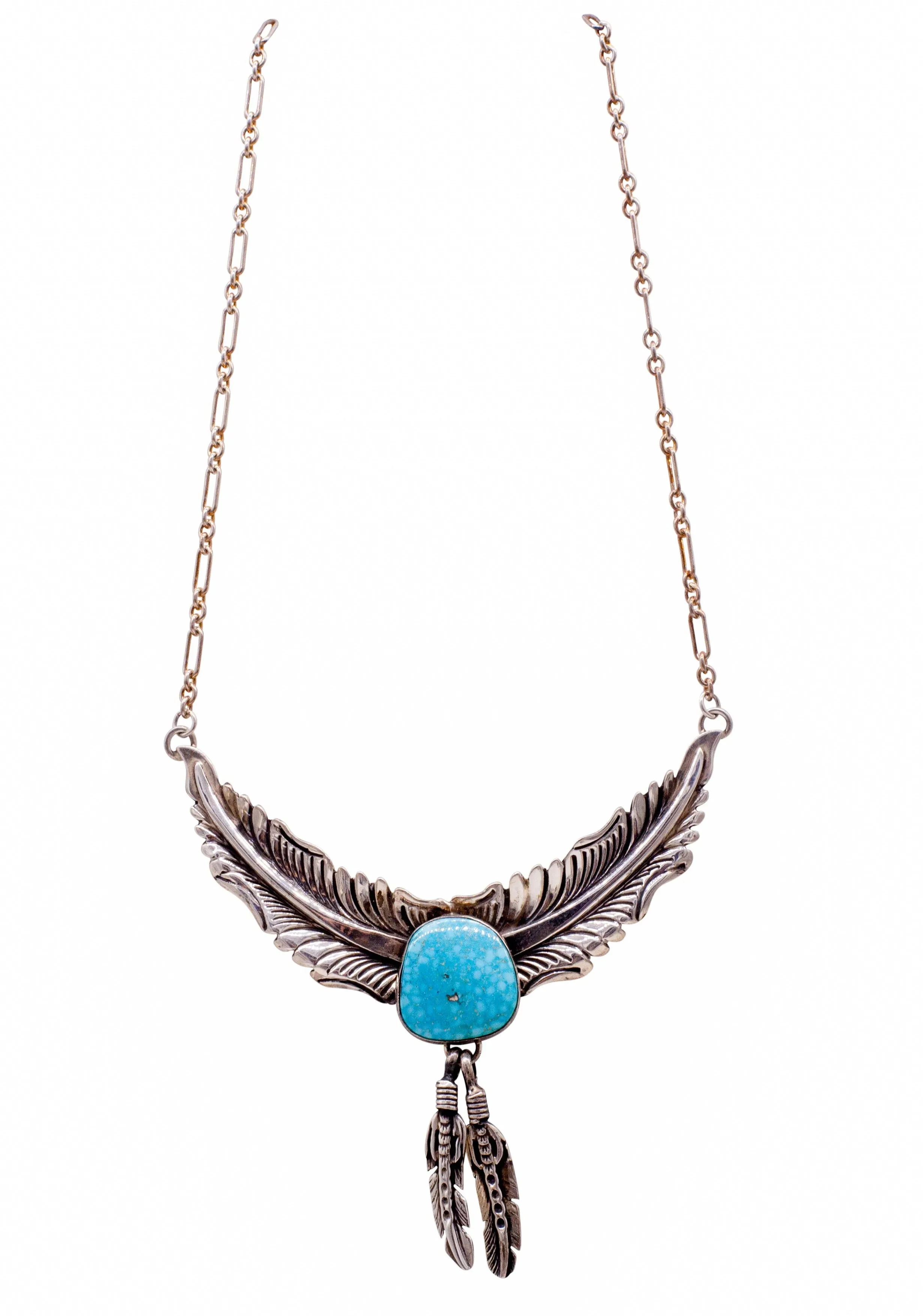 Spiderweb Kingman Feather Necklace | Bernita Begay