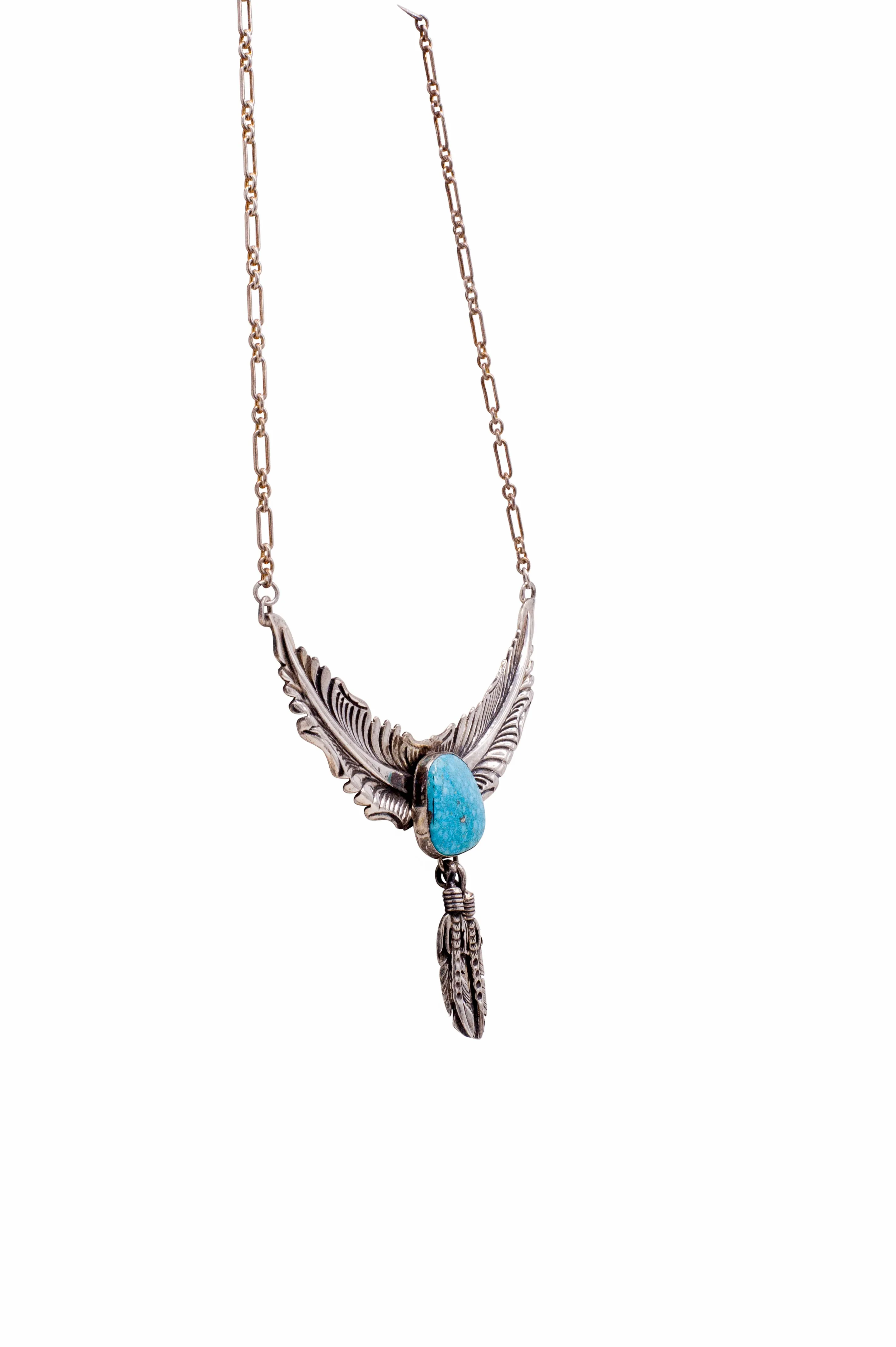 Spiderweb Kingman Feather Necklace | Bernita Begay