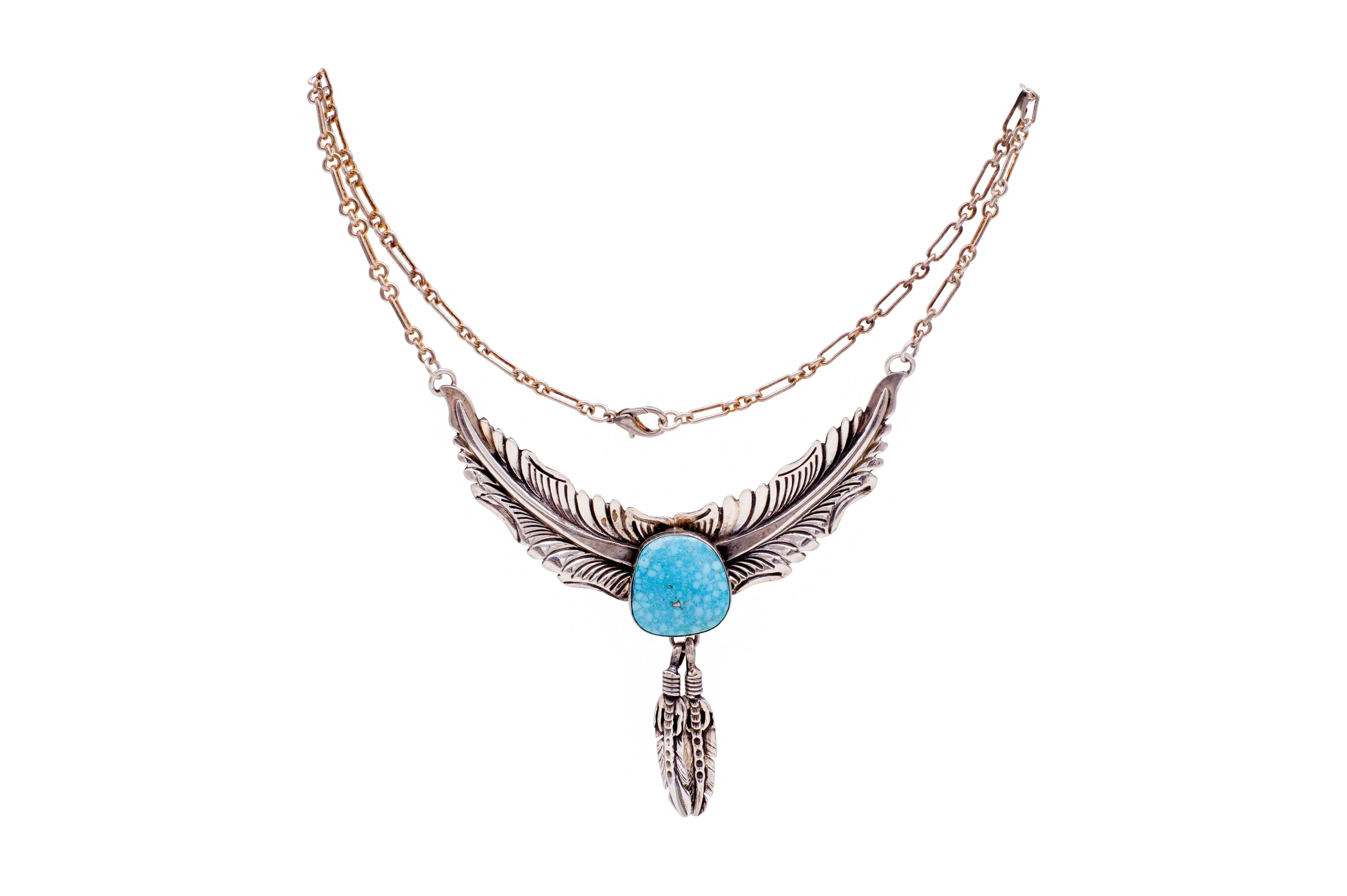 Spiderweb Kingman Feather Necklace | Bernita Begay