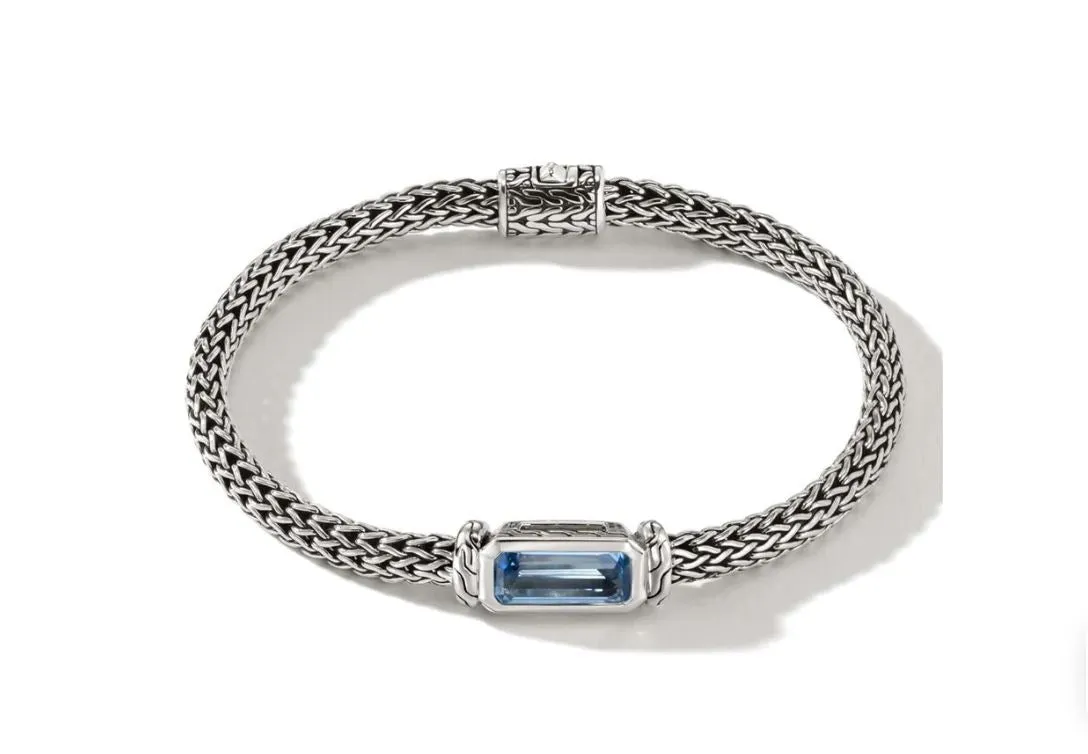 Sterling Silver Aquamarine Icon Chain Bracelet