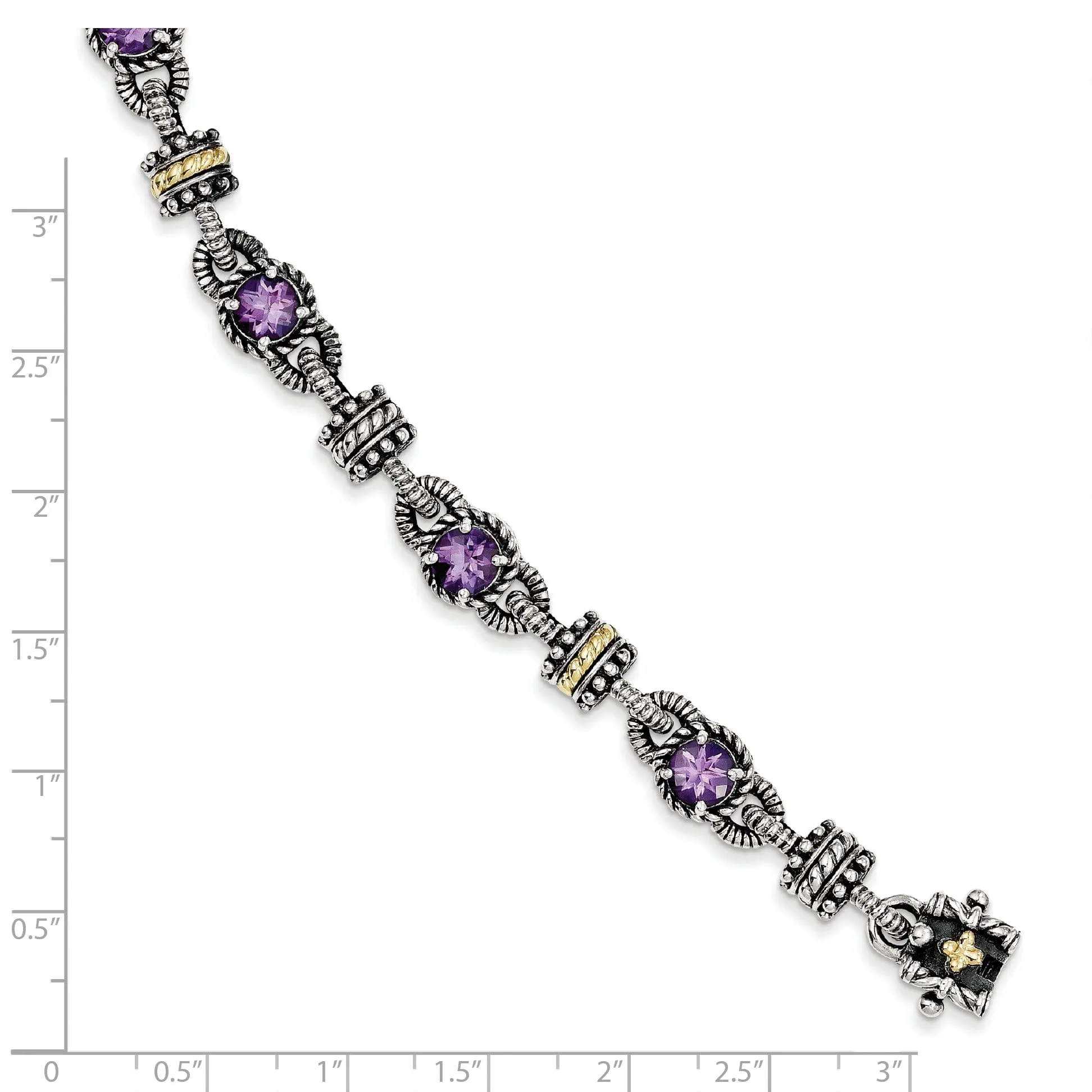 Sterling Silver Gold Amethyst 7.5 Bracelet