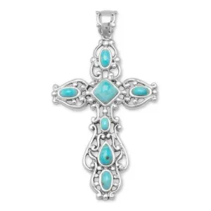 Sterling Silver Reconstituted Turquoise Cross Pendant