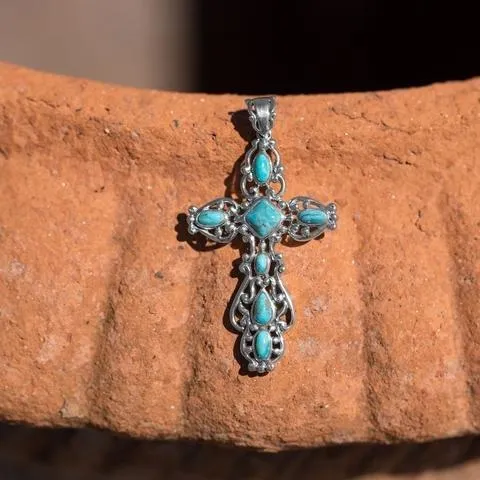 Sterling Silver Reconstituted Turquoise Cross Pendant