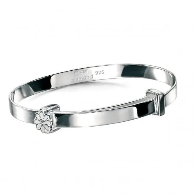 Sterling Silver White Enamel Daisy Bangle B4316
