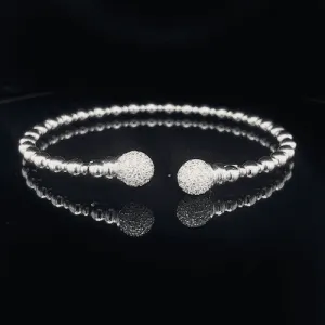 Stone Set Beaded Style Torque Silver Bangle