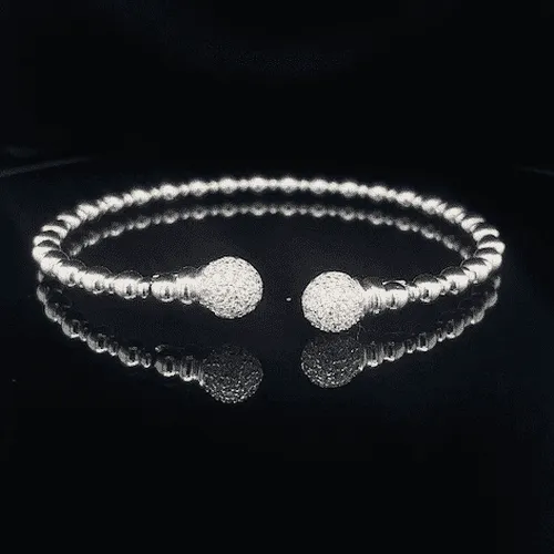 Stone Set Beaded Style Torque Silver Bangle