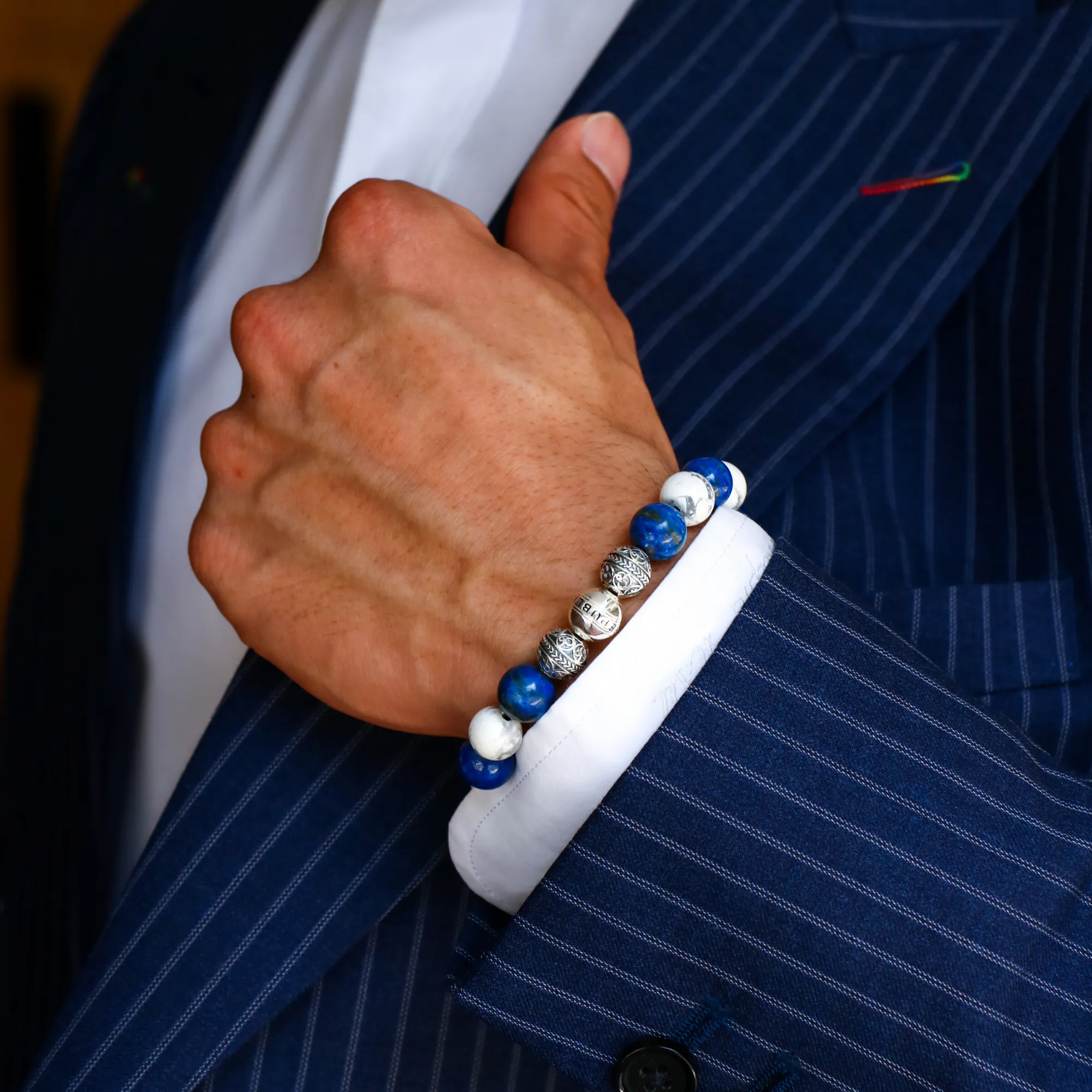 The Navigator | Silver Howlite Lapiz Lazuli Beaded Bracelet