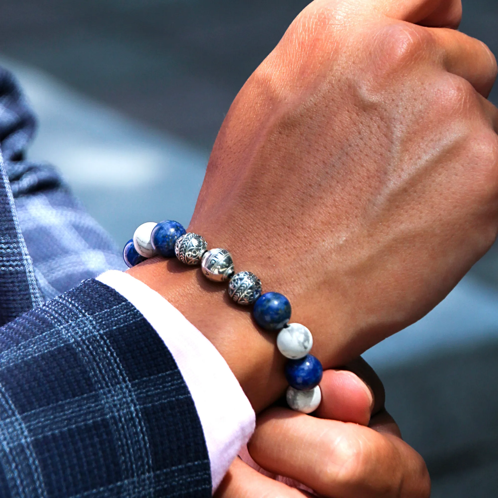 The Navigator | Silver Howlite Lapiz Lazuli Beaded Bracelet