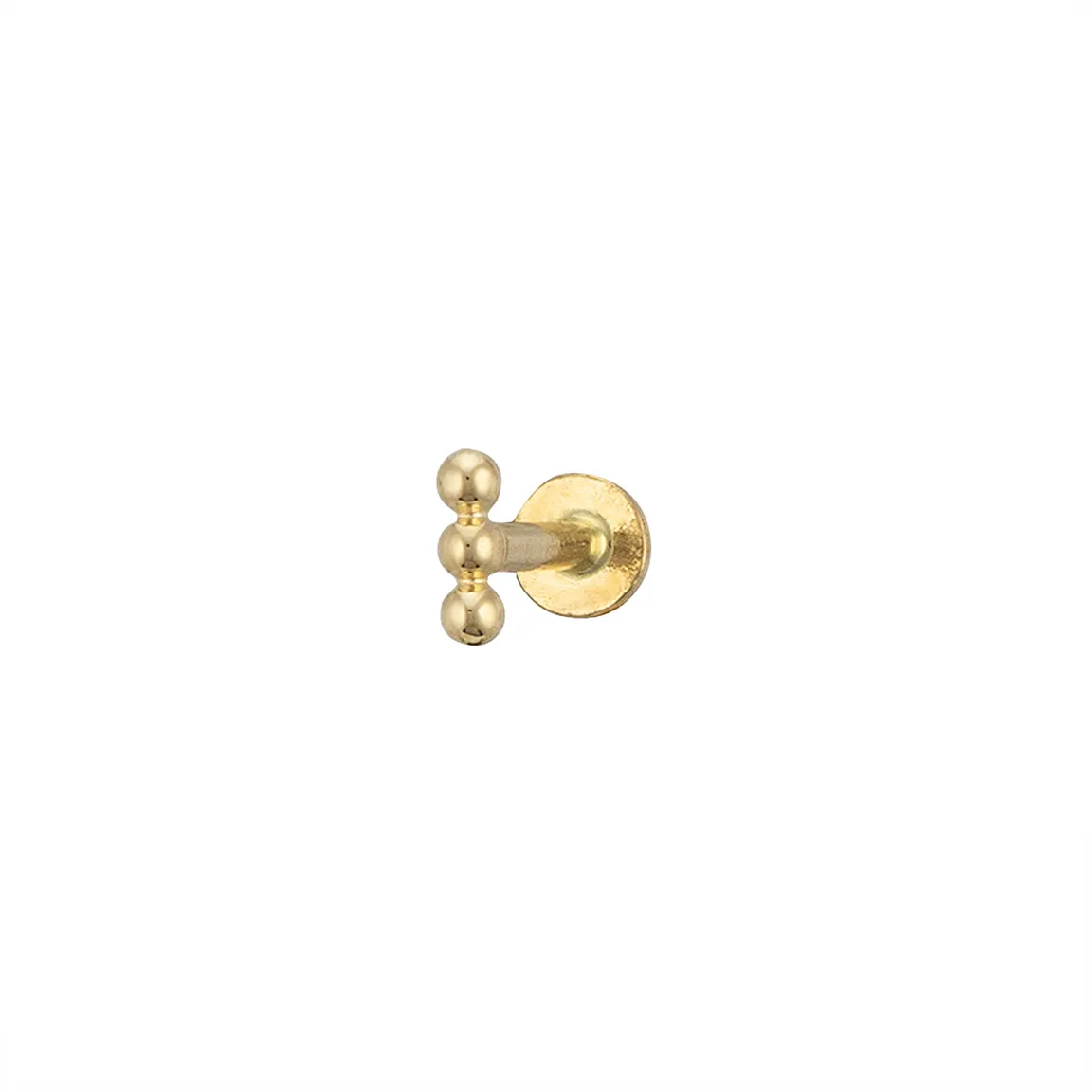 Three Bead Flat Back Stud in 14k Gold