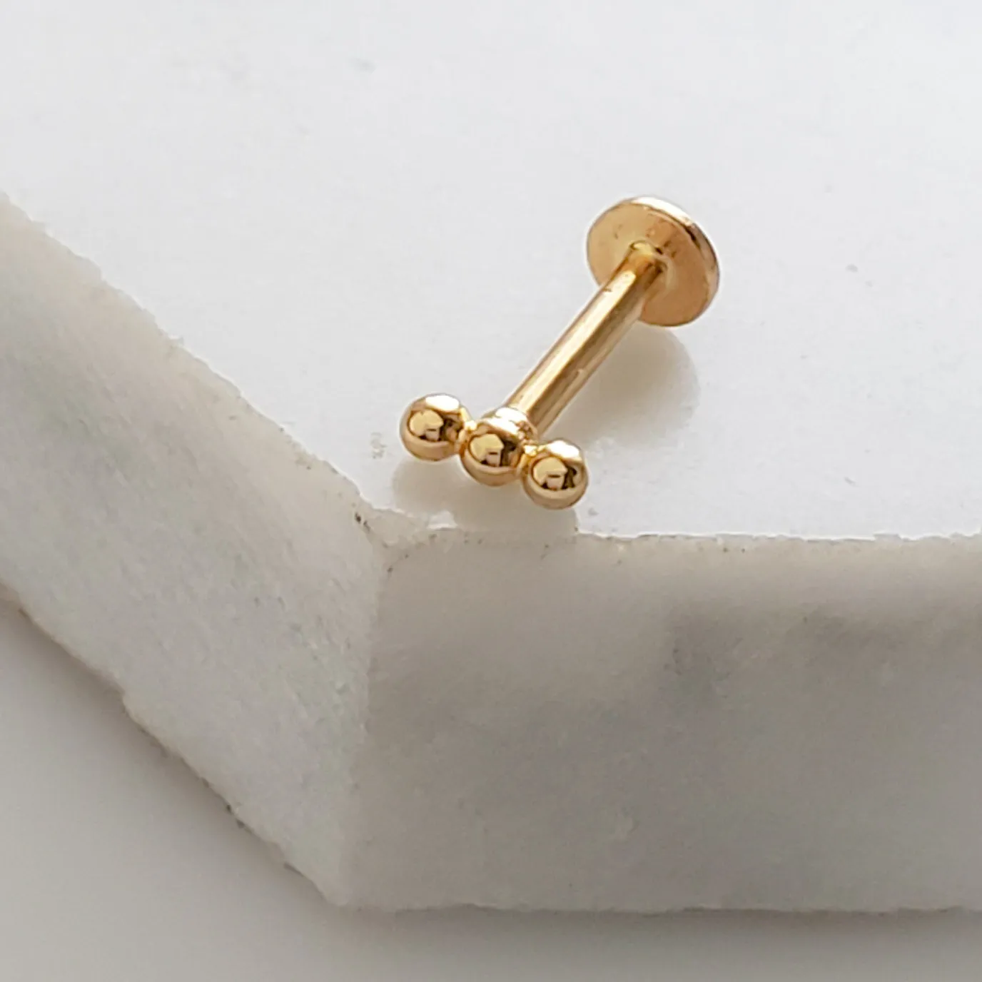 Three Bead Flat Back Stud in 14k Gold