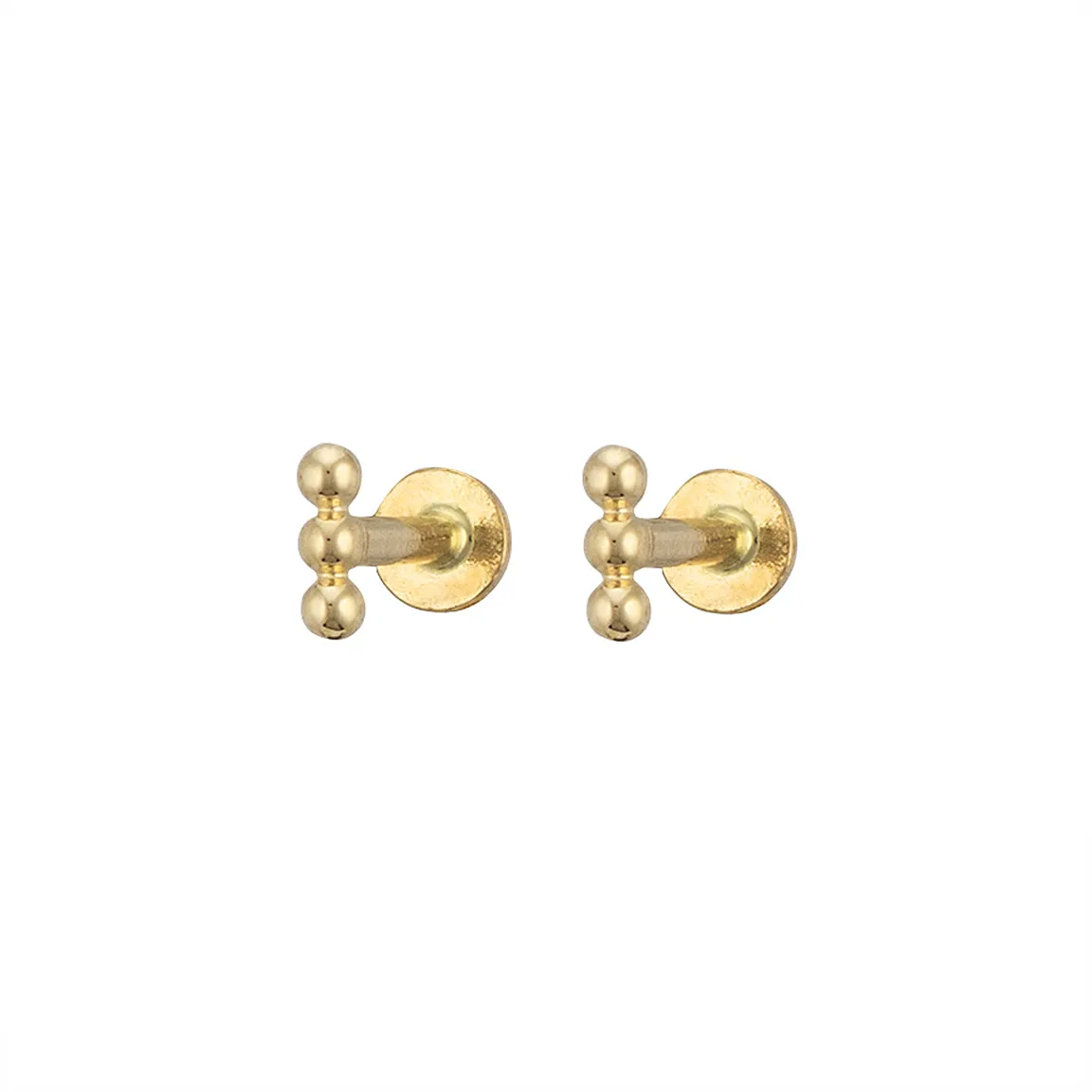 Three Bead Flat Back Stud in 14k Gold