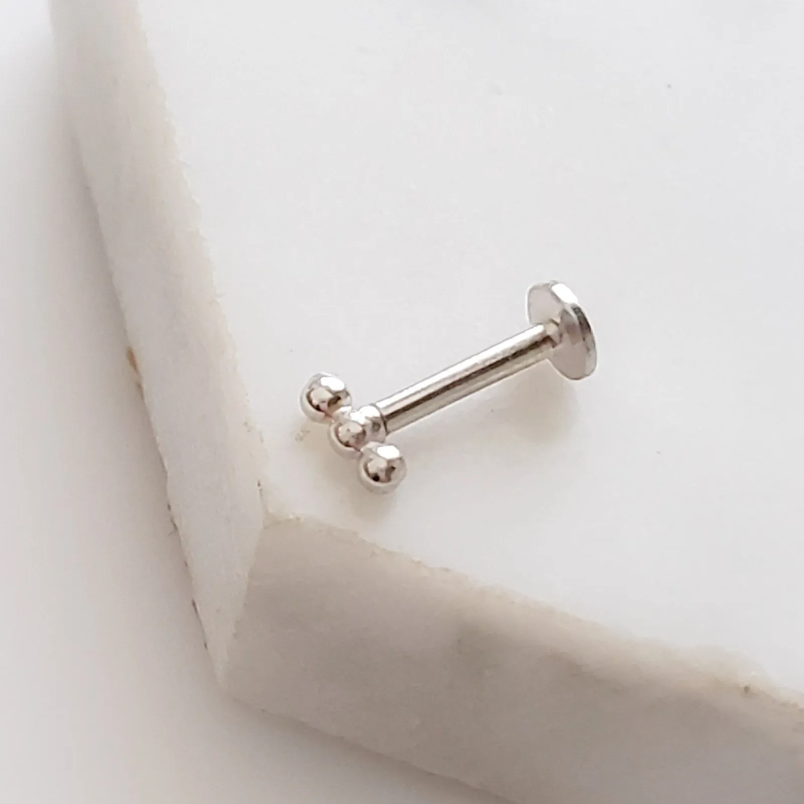Three Bead Flat Back Stud in 14k Gold