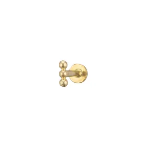 Three Bead Flat Back Stud in 14k Gold