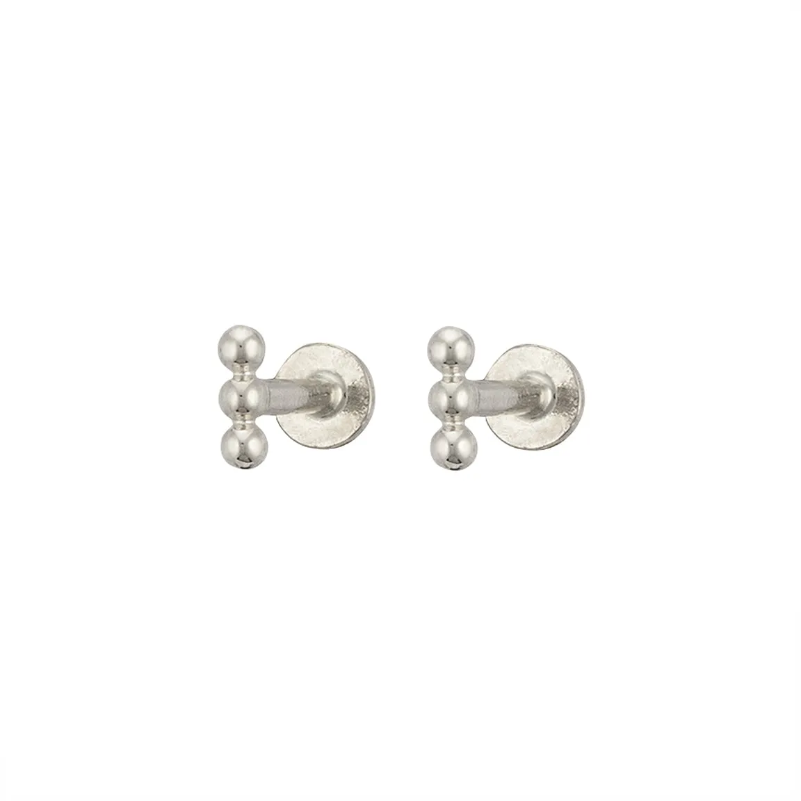 Three Bead Flat Back Stud in 14k Gold
