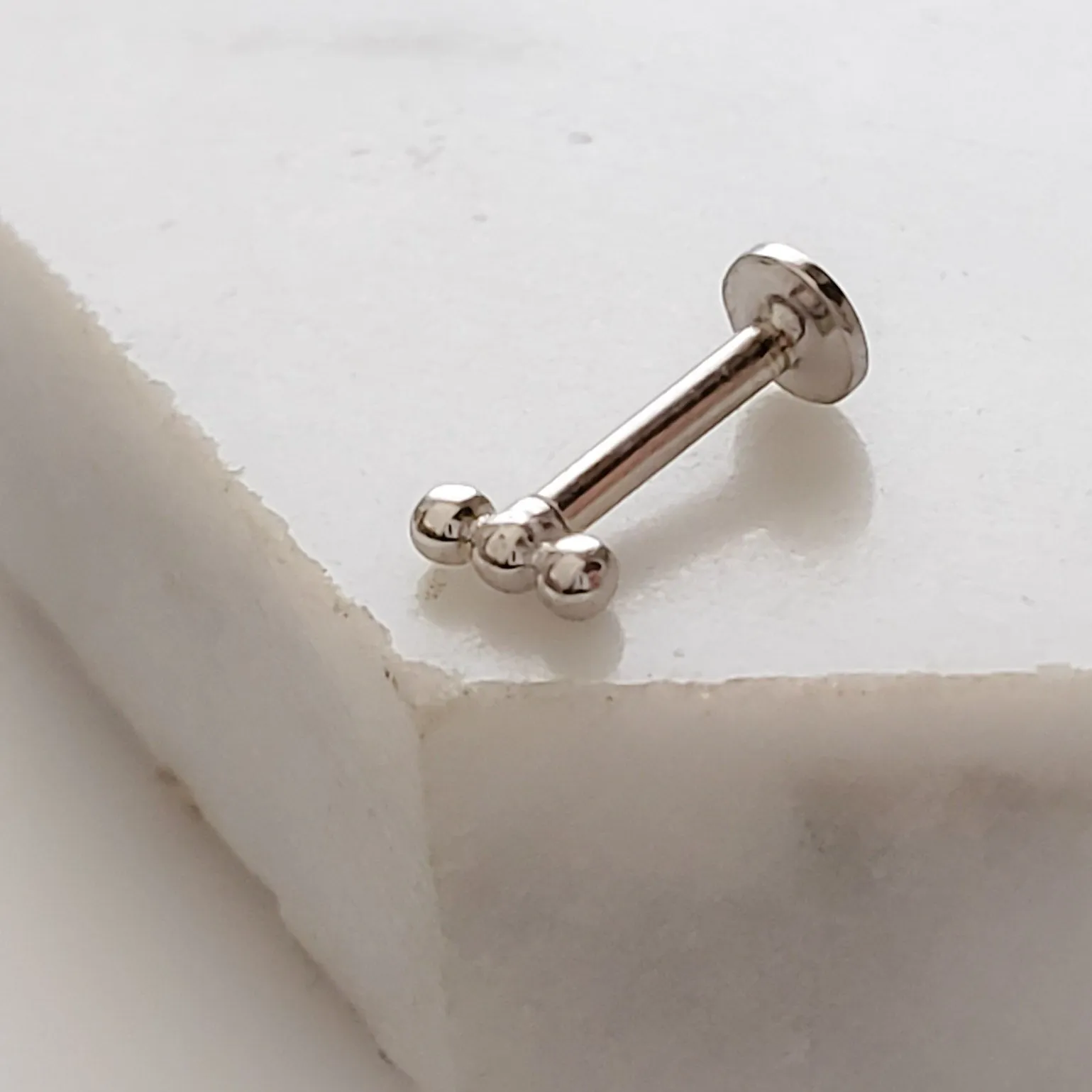 Three Bead Flat Back Stud in 14k Gold