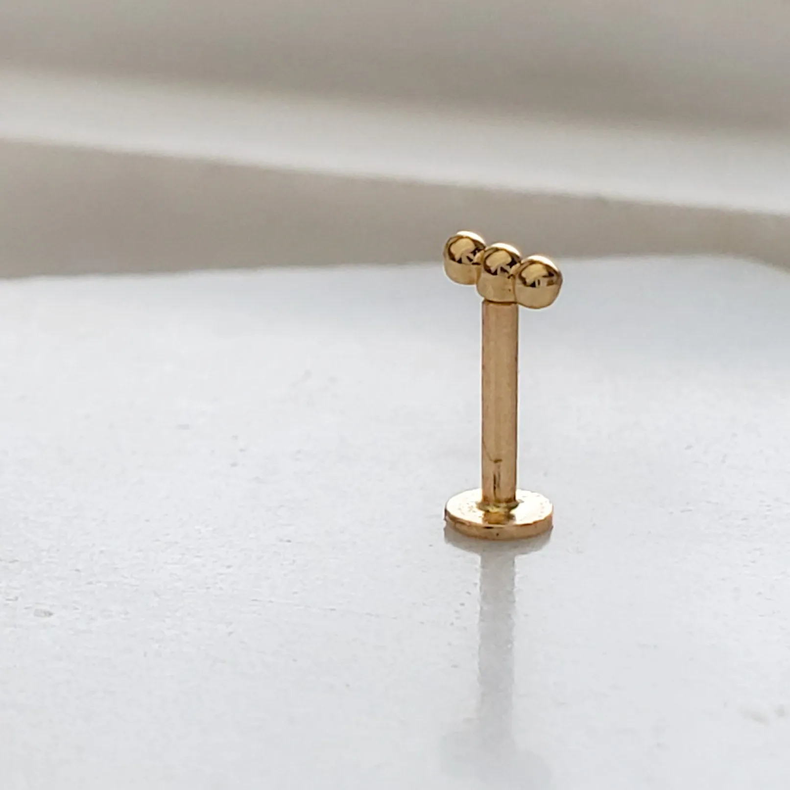 Three Bead Flat Back Stud in 14k Gold