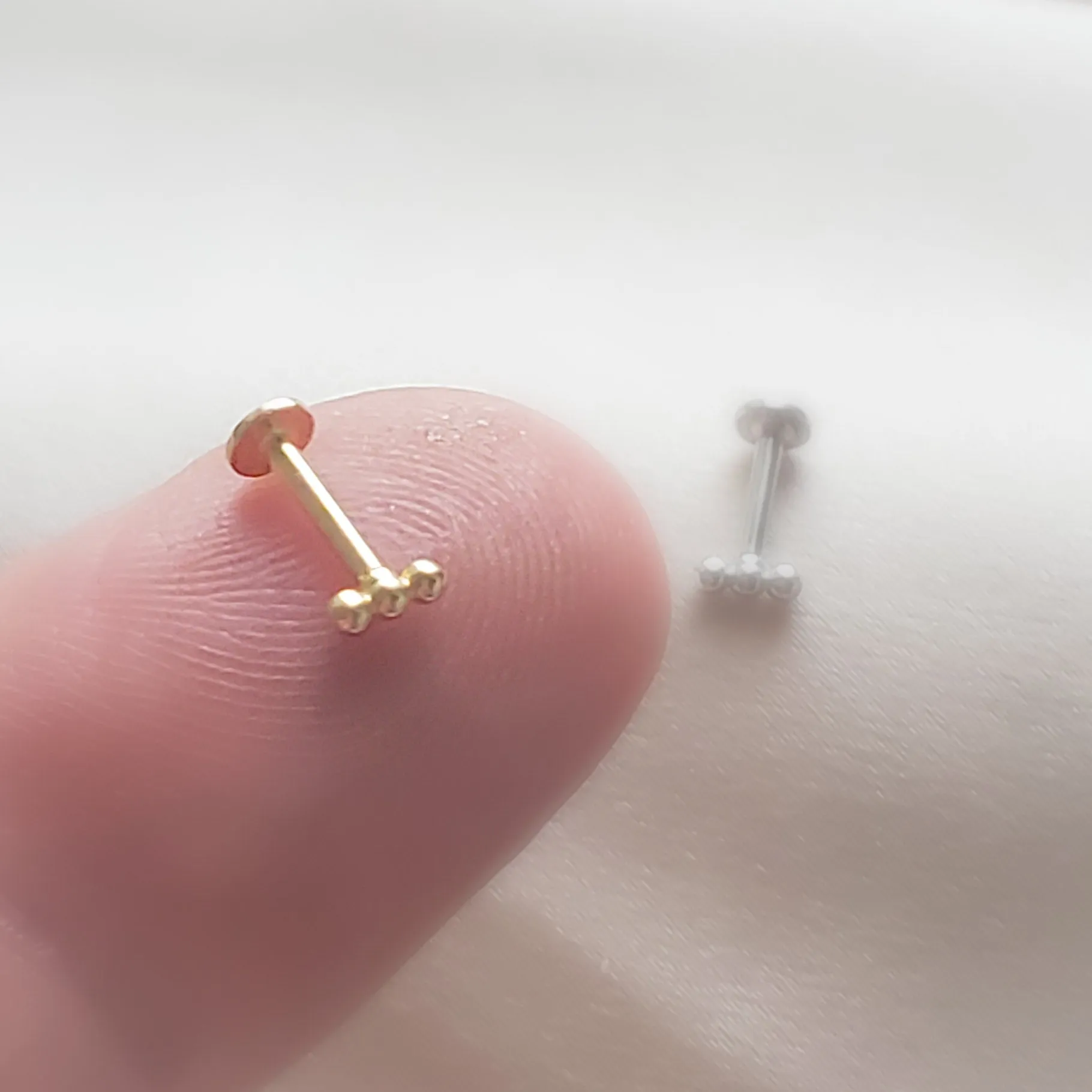 Three Bead Flat Back Stud in 14k Gold
