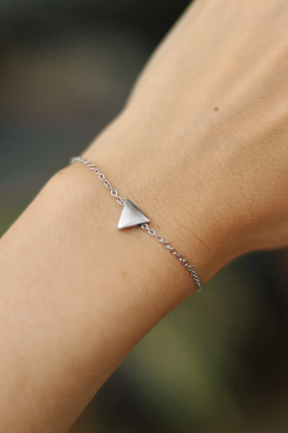 Triangle bracelet, waterproof silver chain bracelet, tiny triangle bead charm bracelet