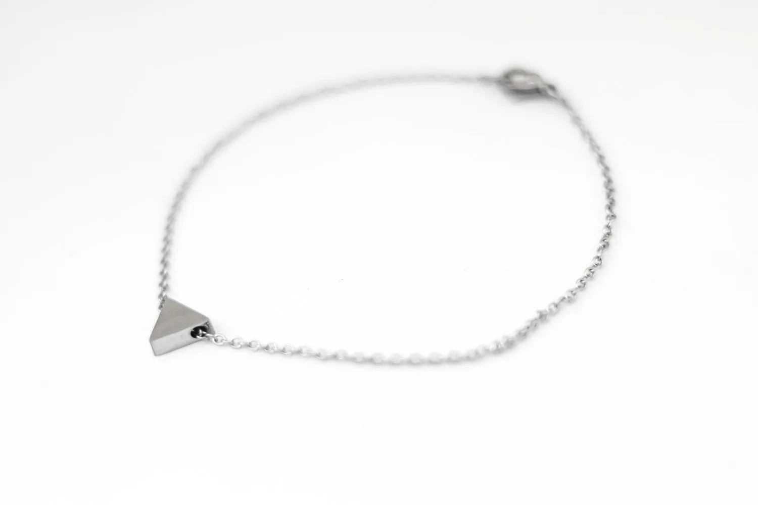 Triangle bracelet, waterproof silver chain bracelet, tiny triangle bead charm bracelet