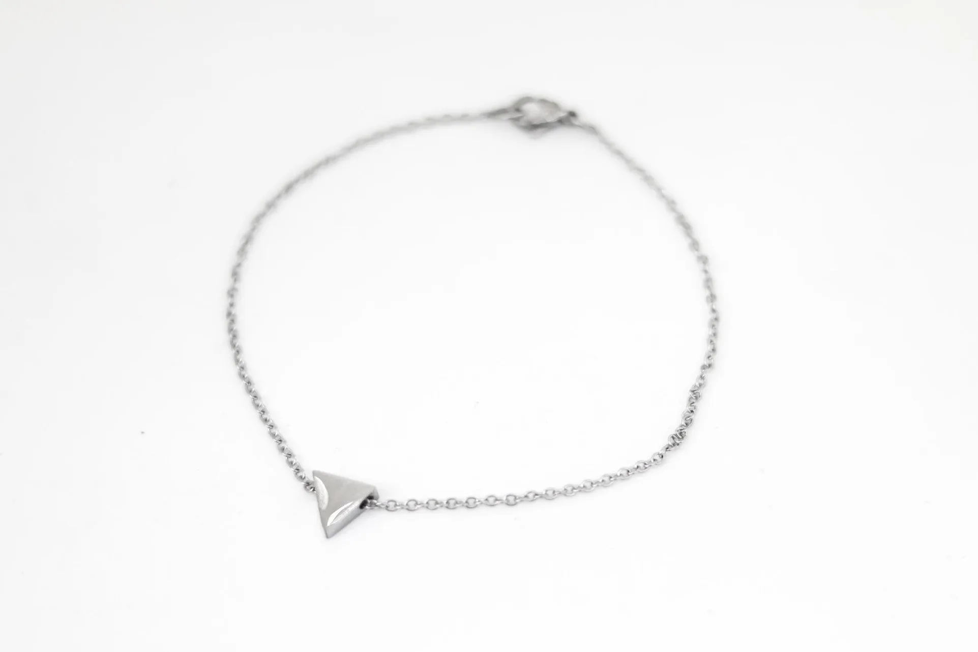 Triangle bracelet, waterproof silver chain bracelet, tiny triangle bead charm bracelet