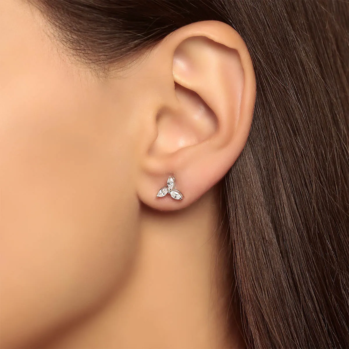 Trio Fan Diamond Stud Earrings