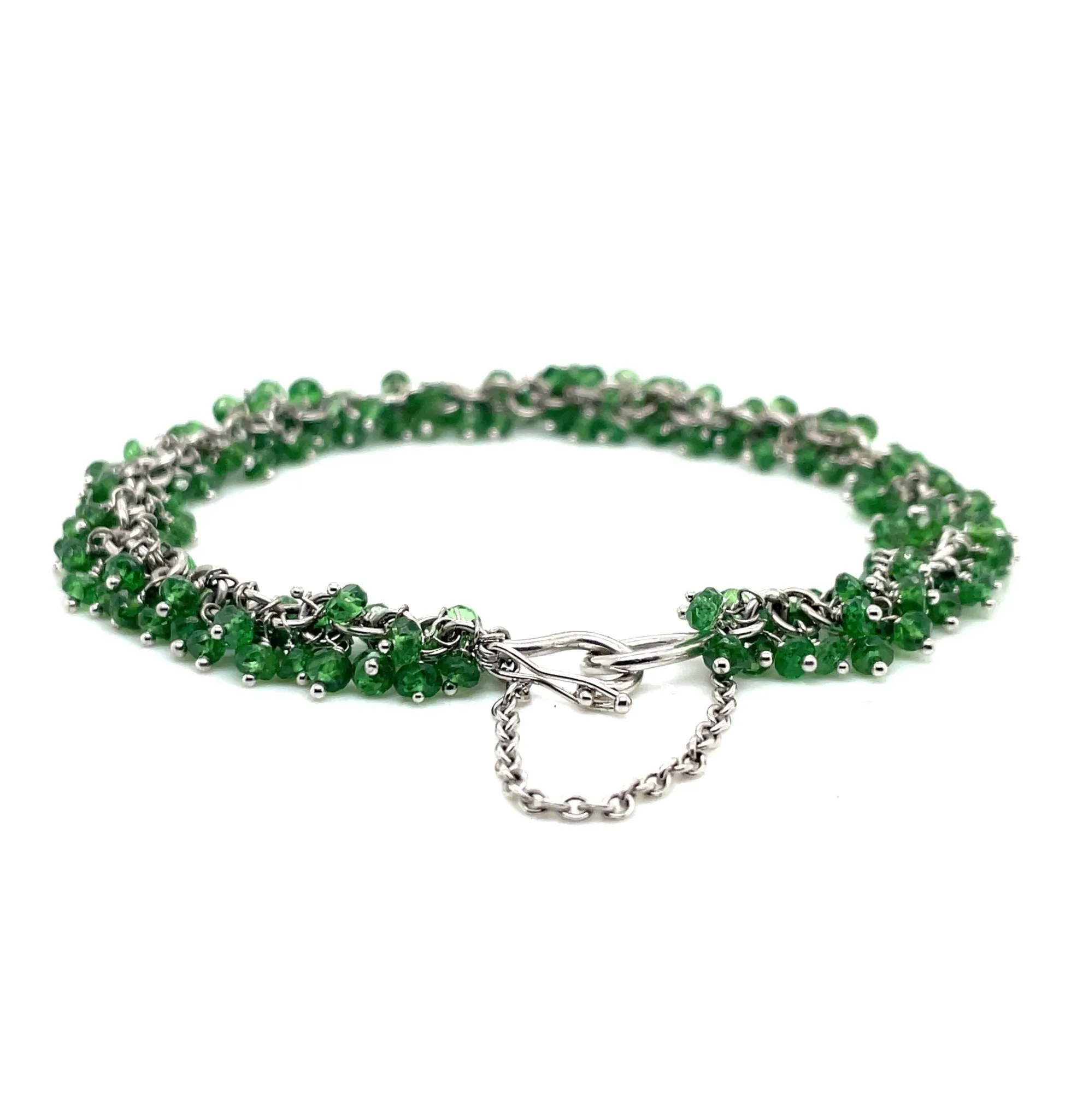 Tsavorite Garnet Faceted Bead Bracelet in 18k white gold