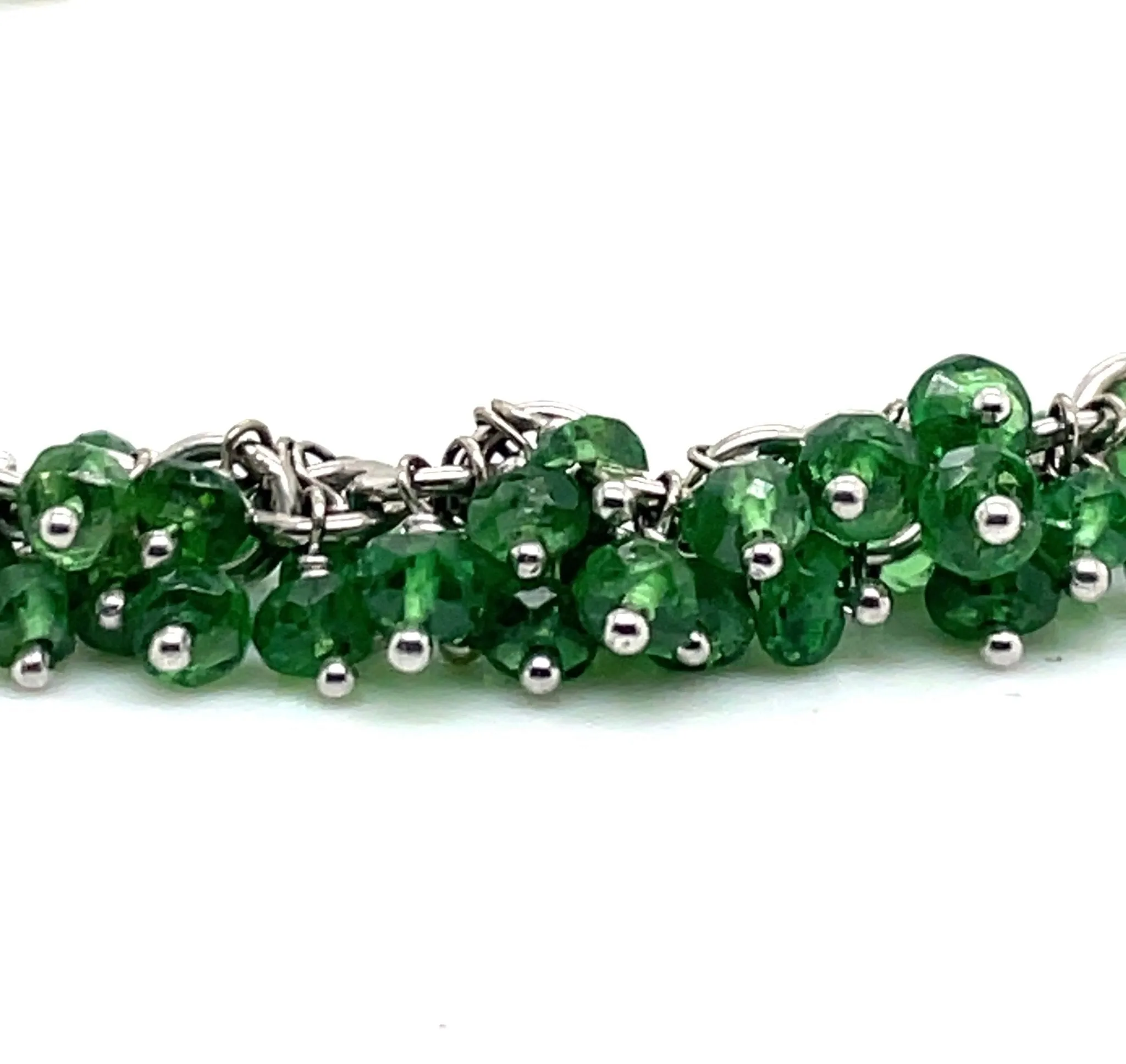 Tsavorite Garnet Faceted Bead Bracelet in 18k white gold