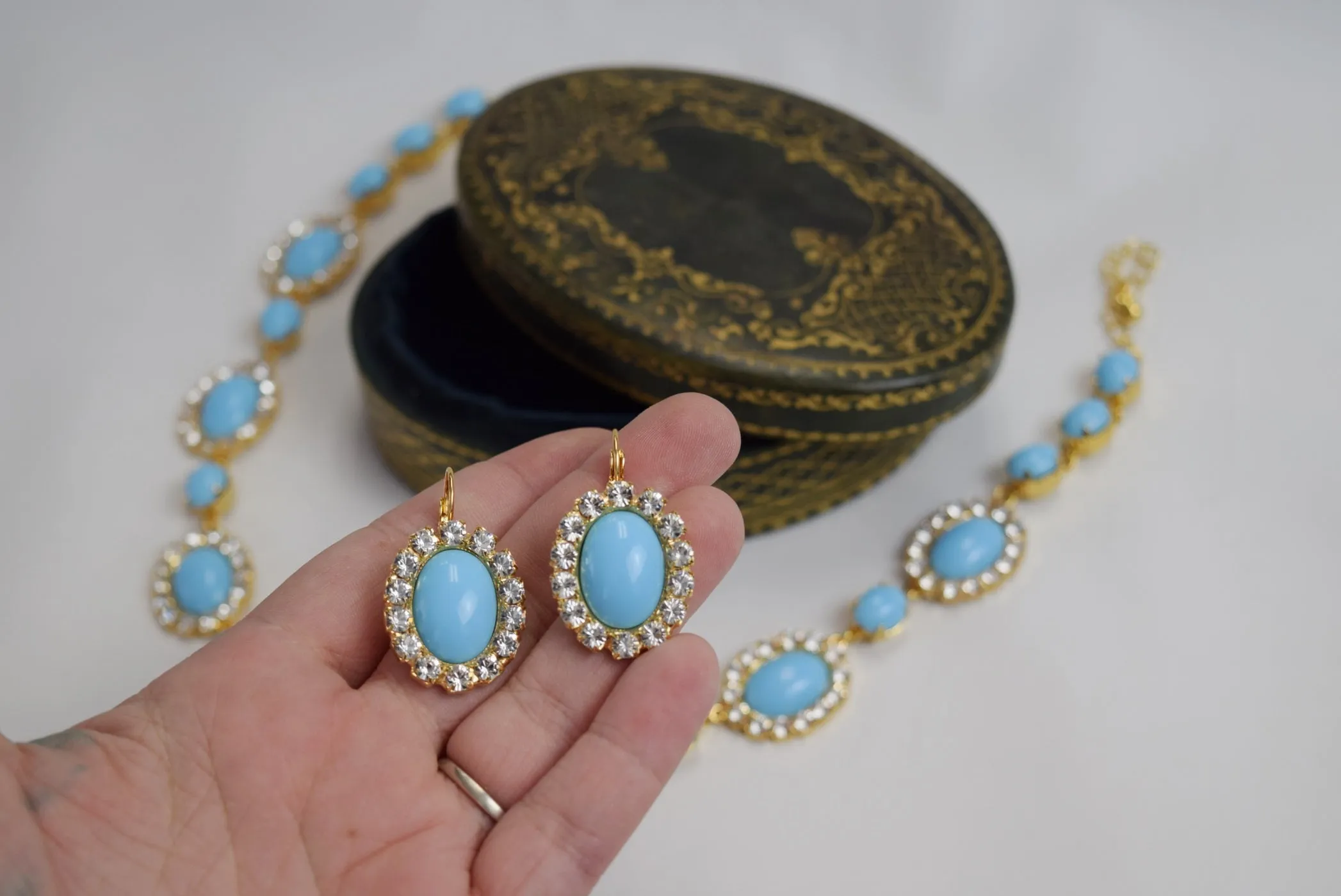 Turquoise Halo Earrings - Large Oval